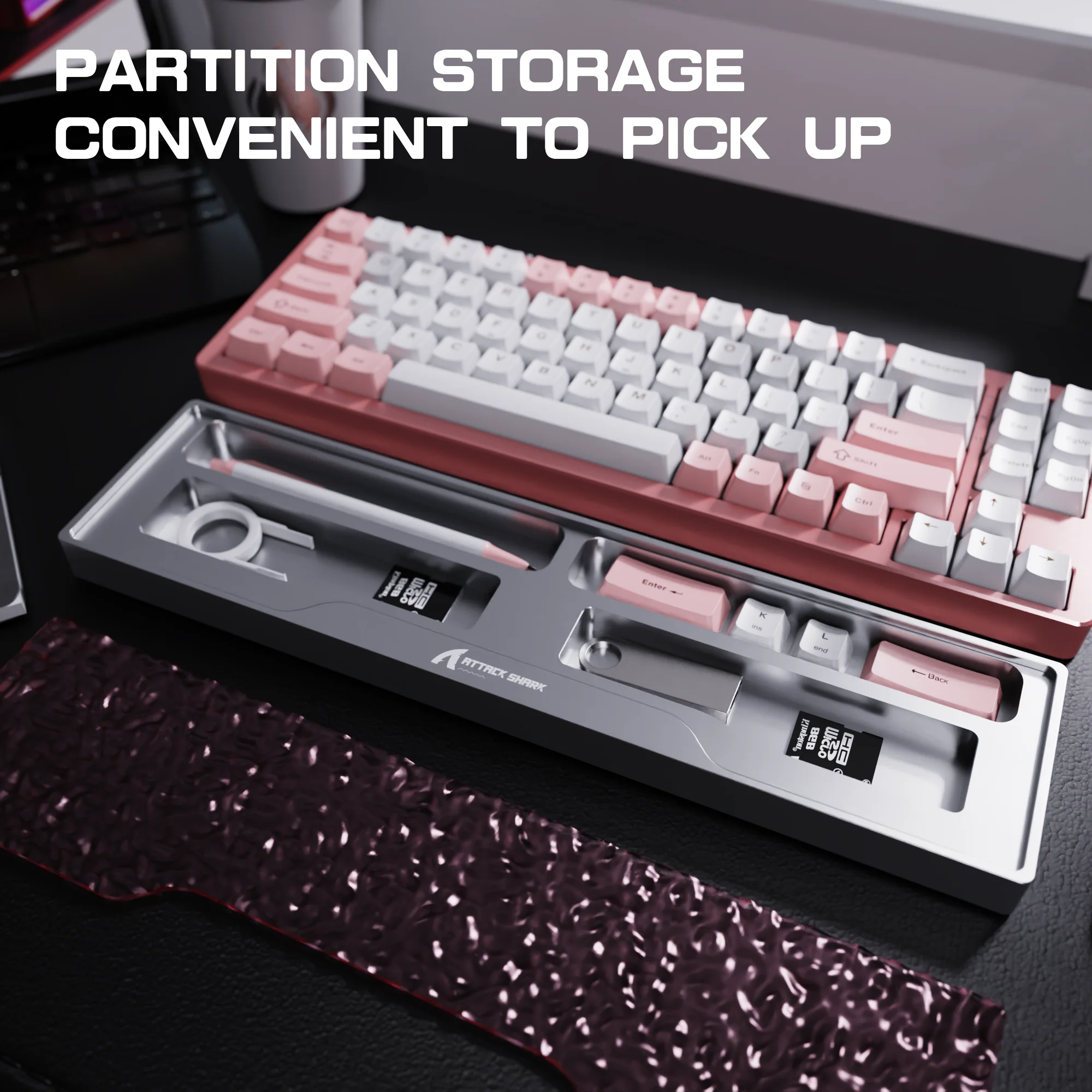 ATTACK SHARK Aluminum Alloy Wrist Rest with Partition Storage Case - Image 11