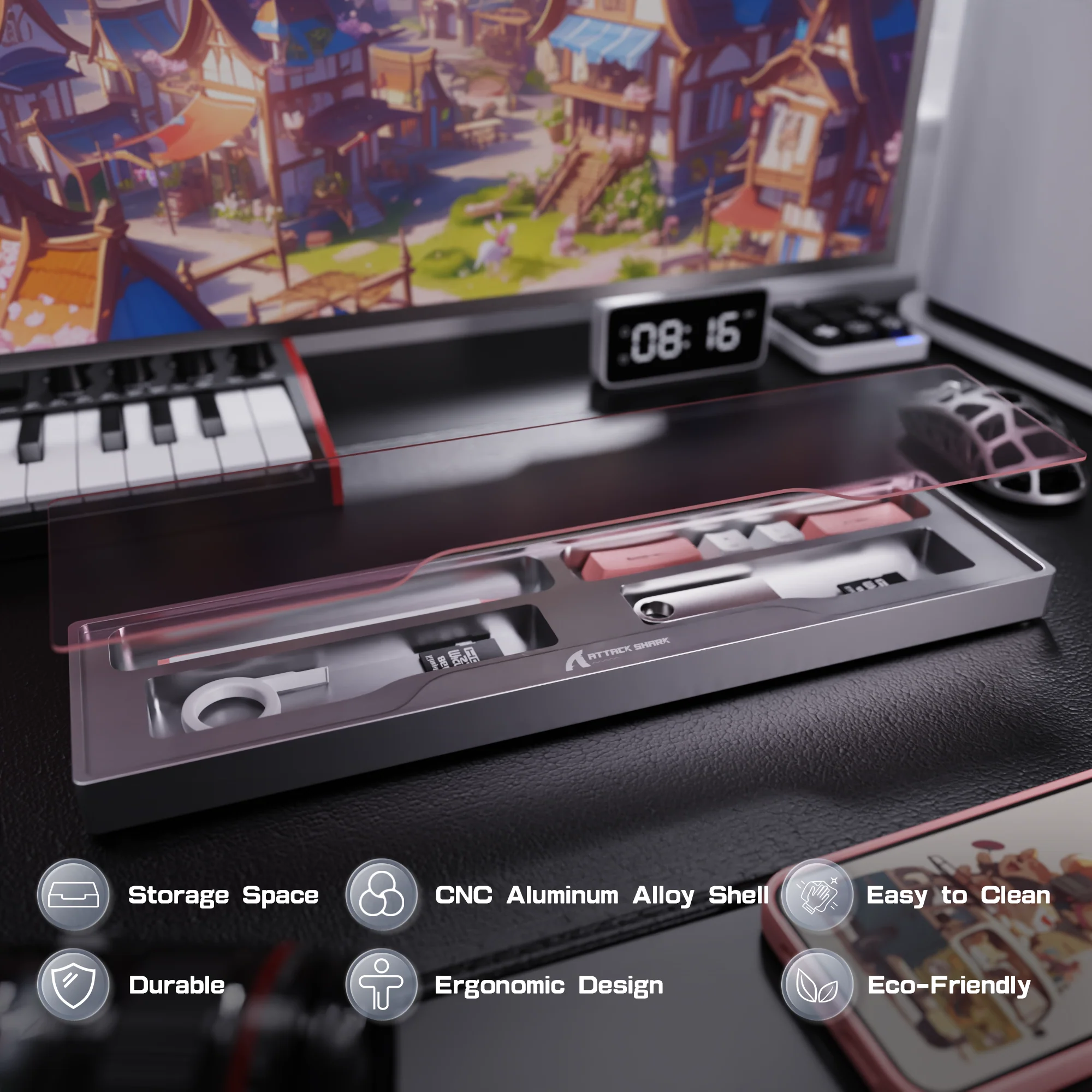 ATTACK SHARK Aluminum Alloy Wrist Rest with Partition Storage Case - Image 15