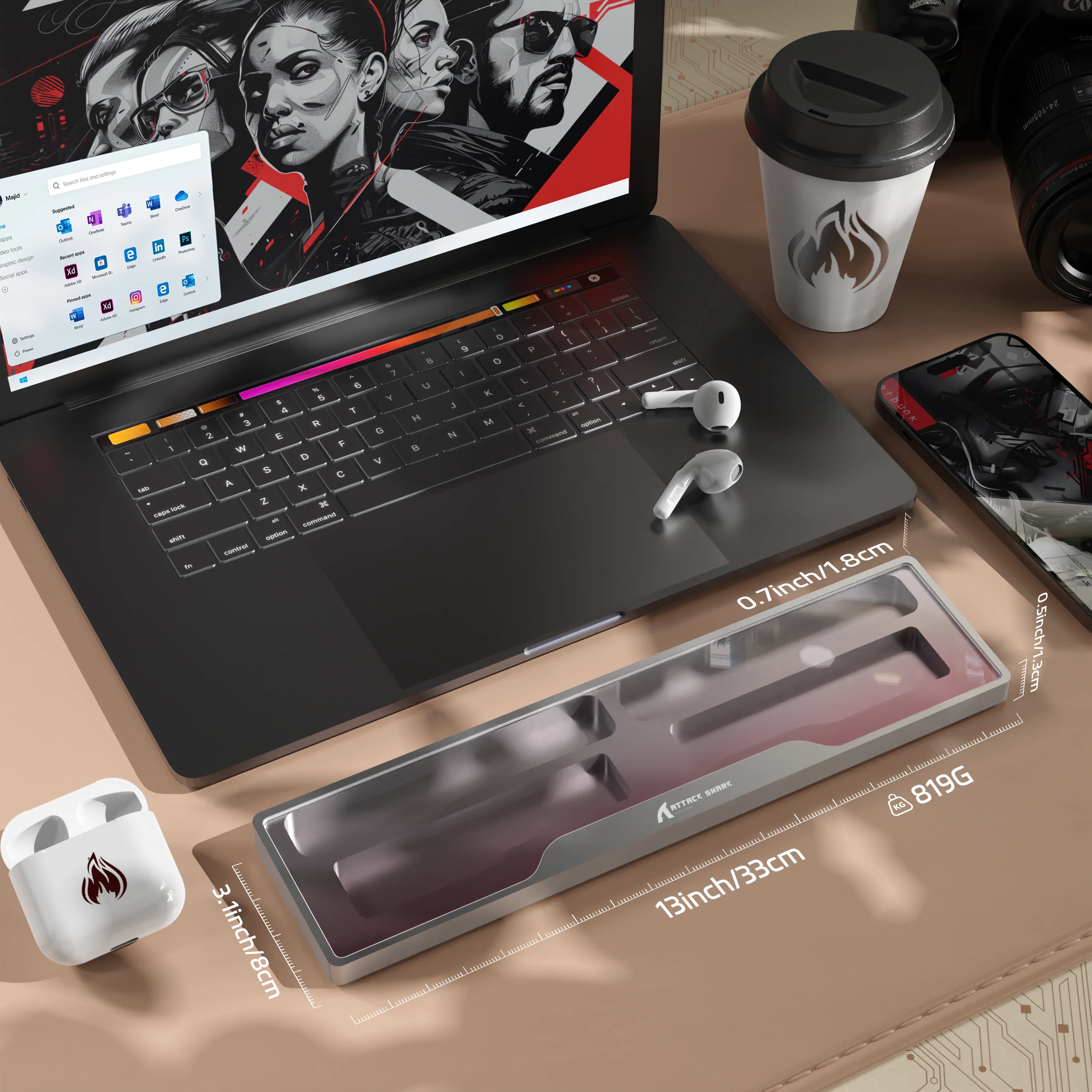 ATTACK SHARK Aluminum Alloy Wrist Rest with Partition Storage Case - Image 17