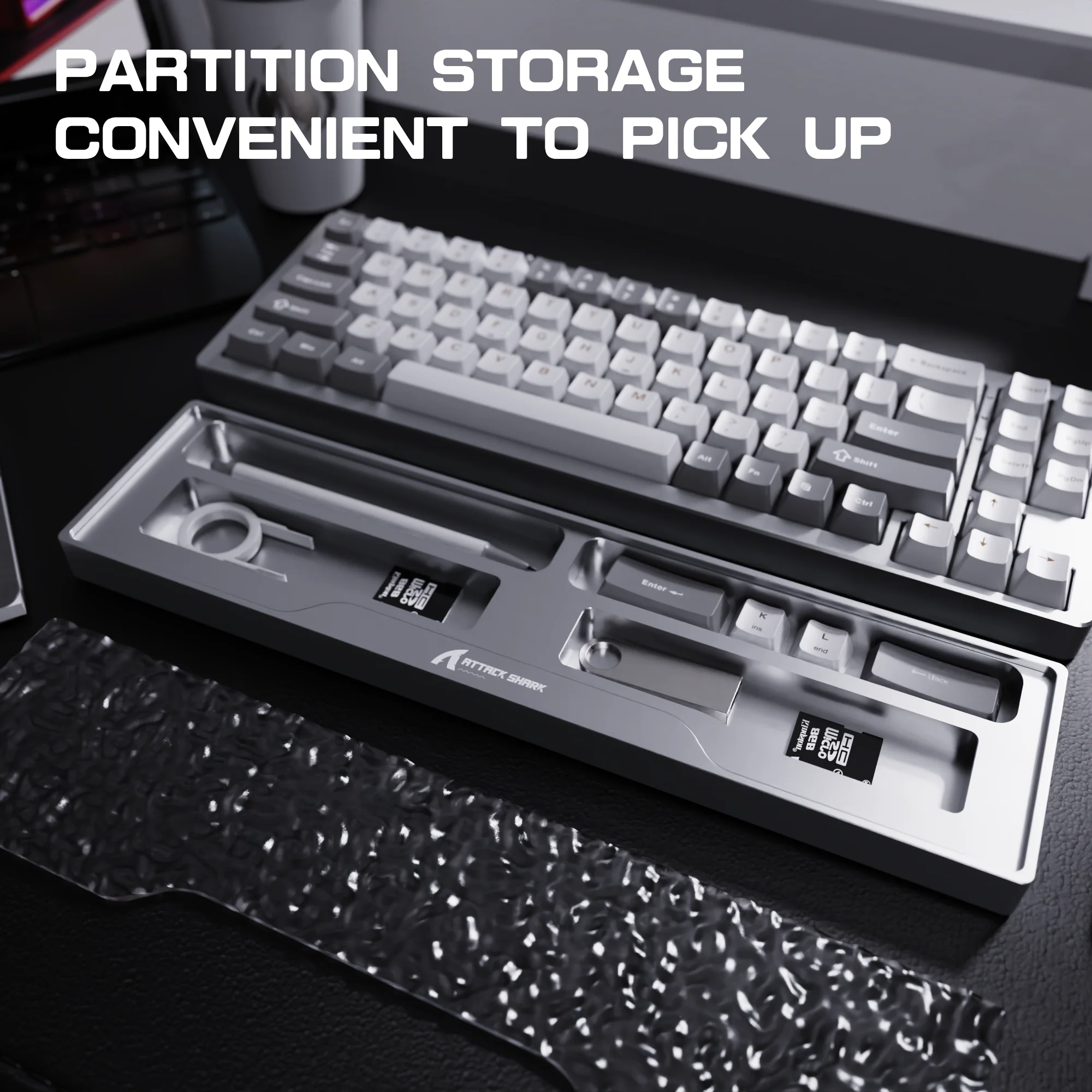 ATTACK SHARK Aluminum Alloy Wrist Rest with Partition Storage Case - Image 20