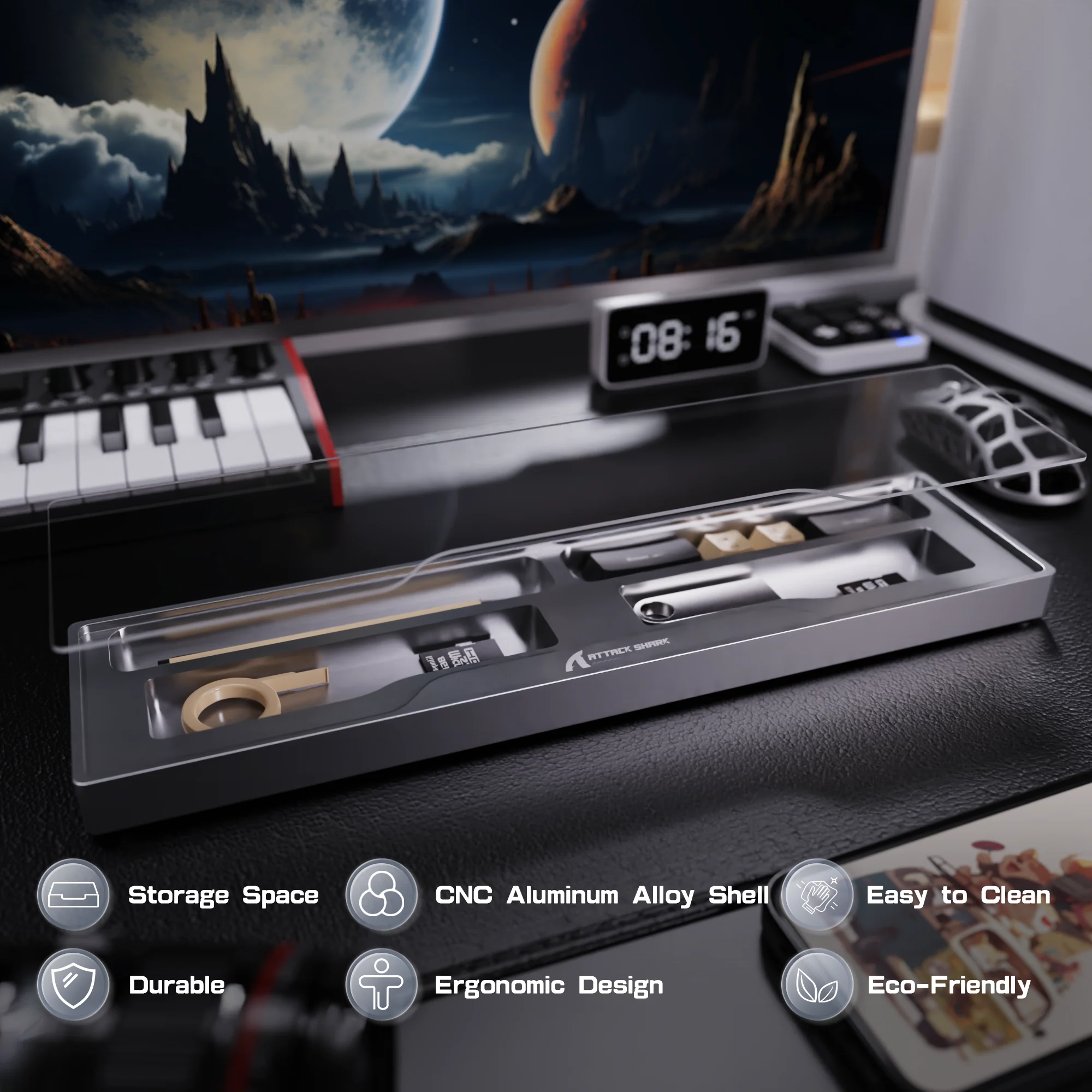 ATTACK SHARK Aluminum Alloy Wrist Rest with Partition Storage Case - Image 22