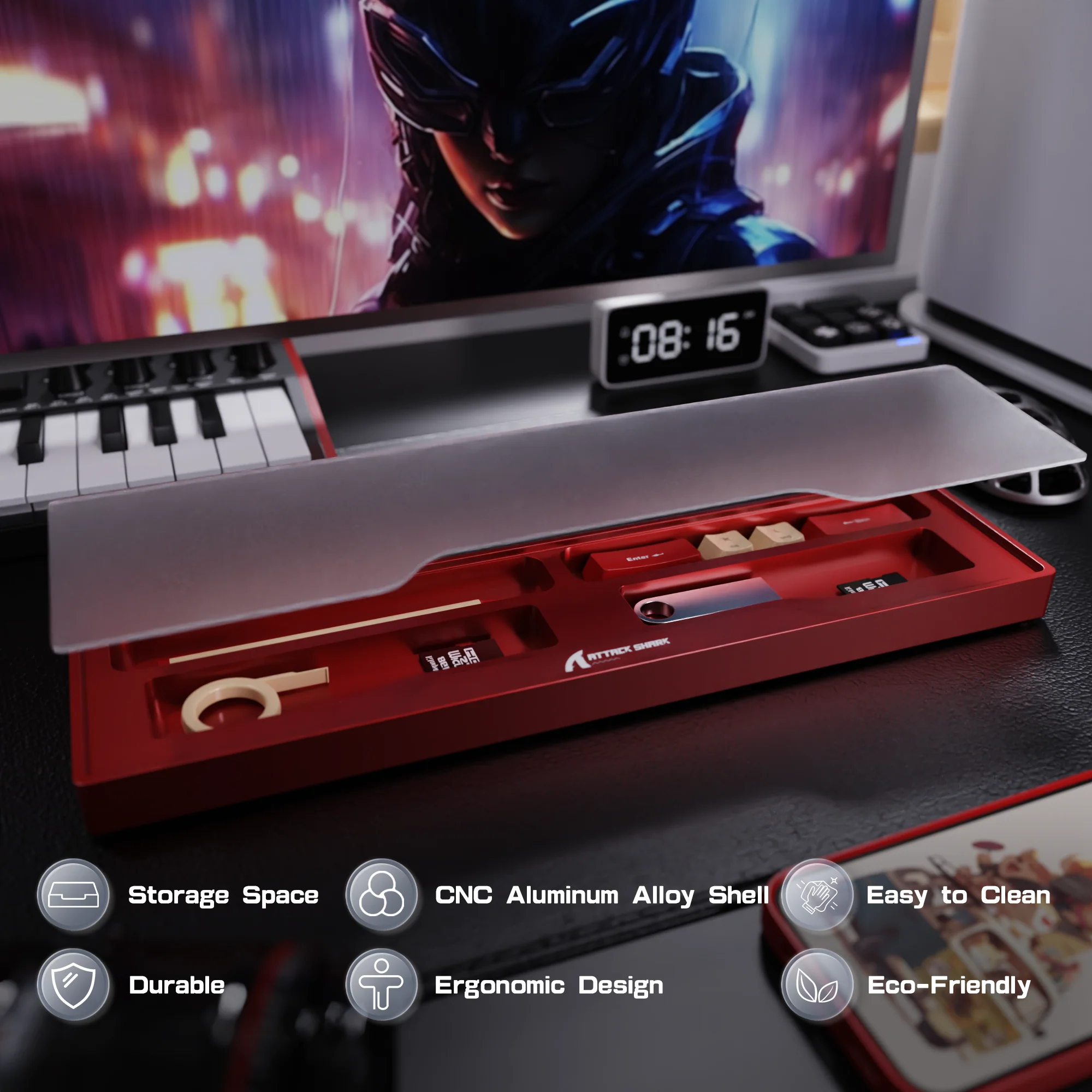 ATTACK SHARK Aluminum Alloy Wrist Rest with Partition Storage Case - Image 31