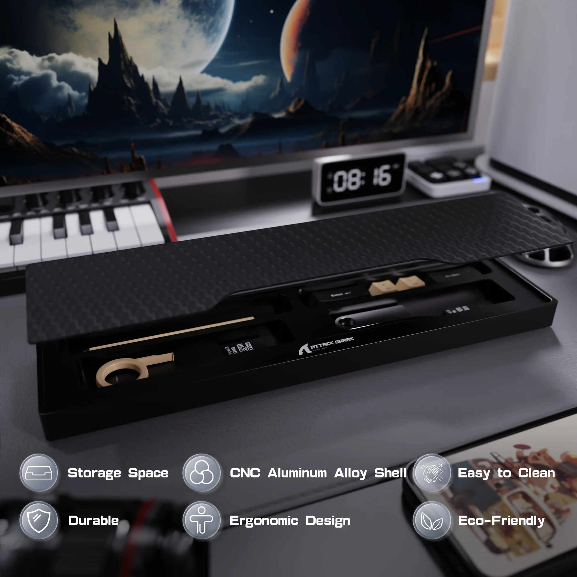 ATTACK SHARK Aluminum Alloy Wrist Rest with Partition Storage Case - Image 4