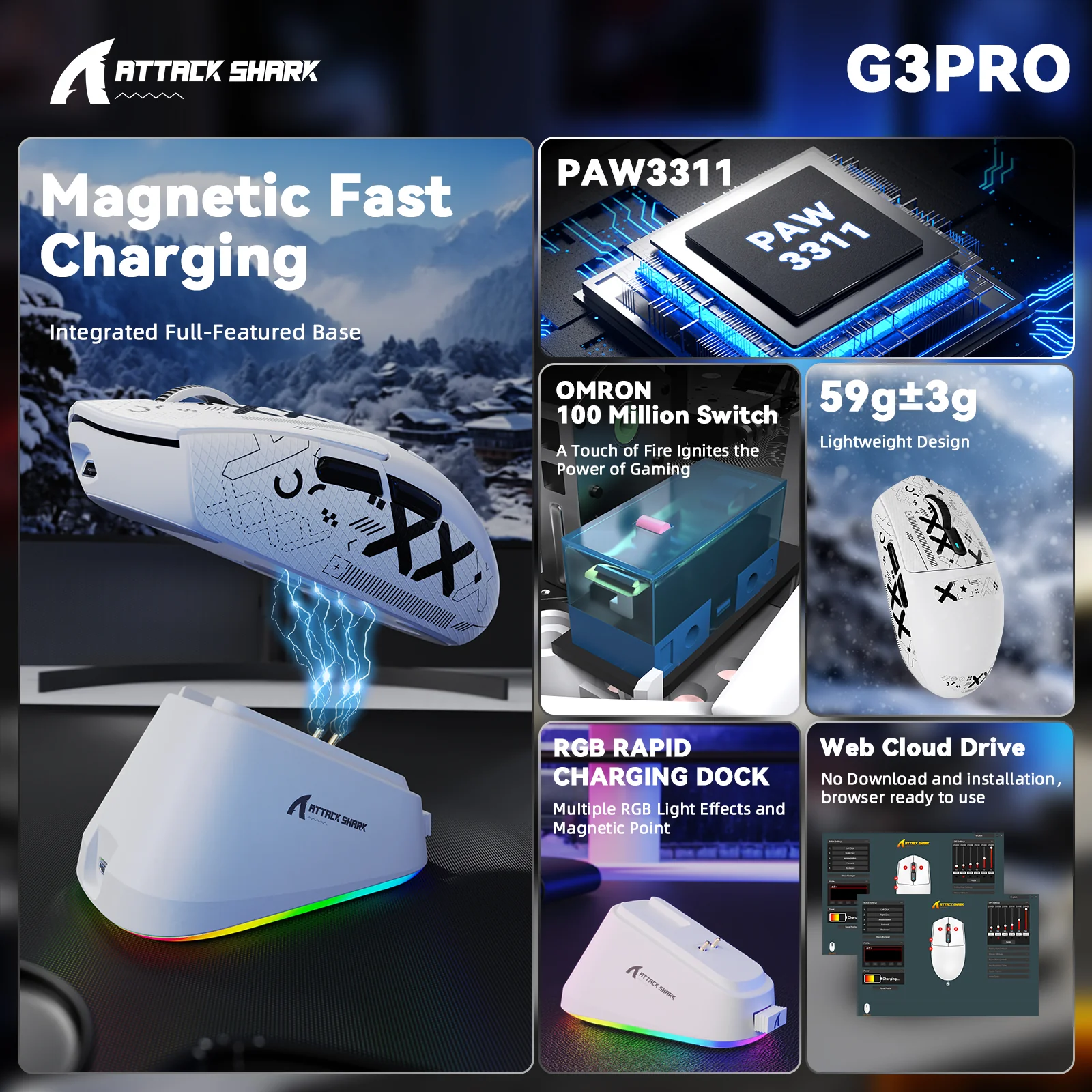 ATTACK SHARK G3PRO Tri-mode Wireless Gaming Mouse with Charge Dock 25000 DPI Ultra Lightweight - Image 40