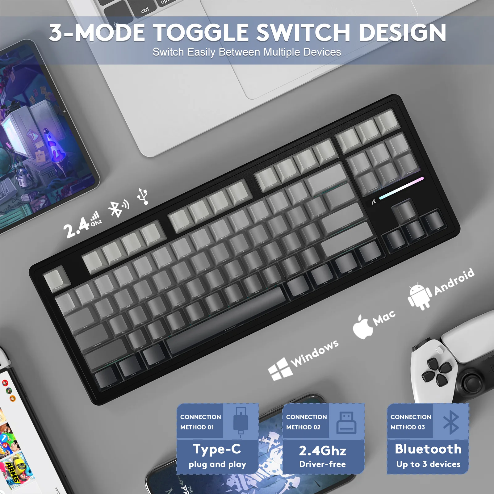 ATTACK SHARK M87PRO Wireless Mechanical Keyboard with Side Printed PBT Keycaps - Image 3