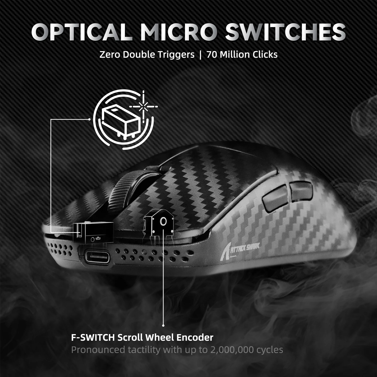 ATTACK SHARK R11 ULTRA Carbon Fiber Wireless 8K PAW3950MAX Gaming Mouse with C06 Ultra LED Cable - Image 17