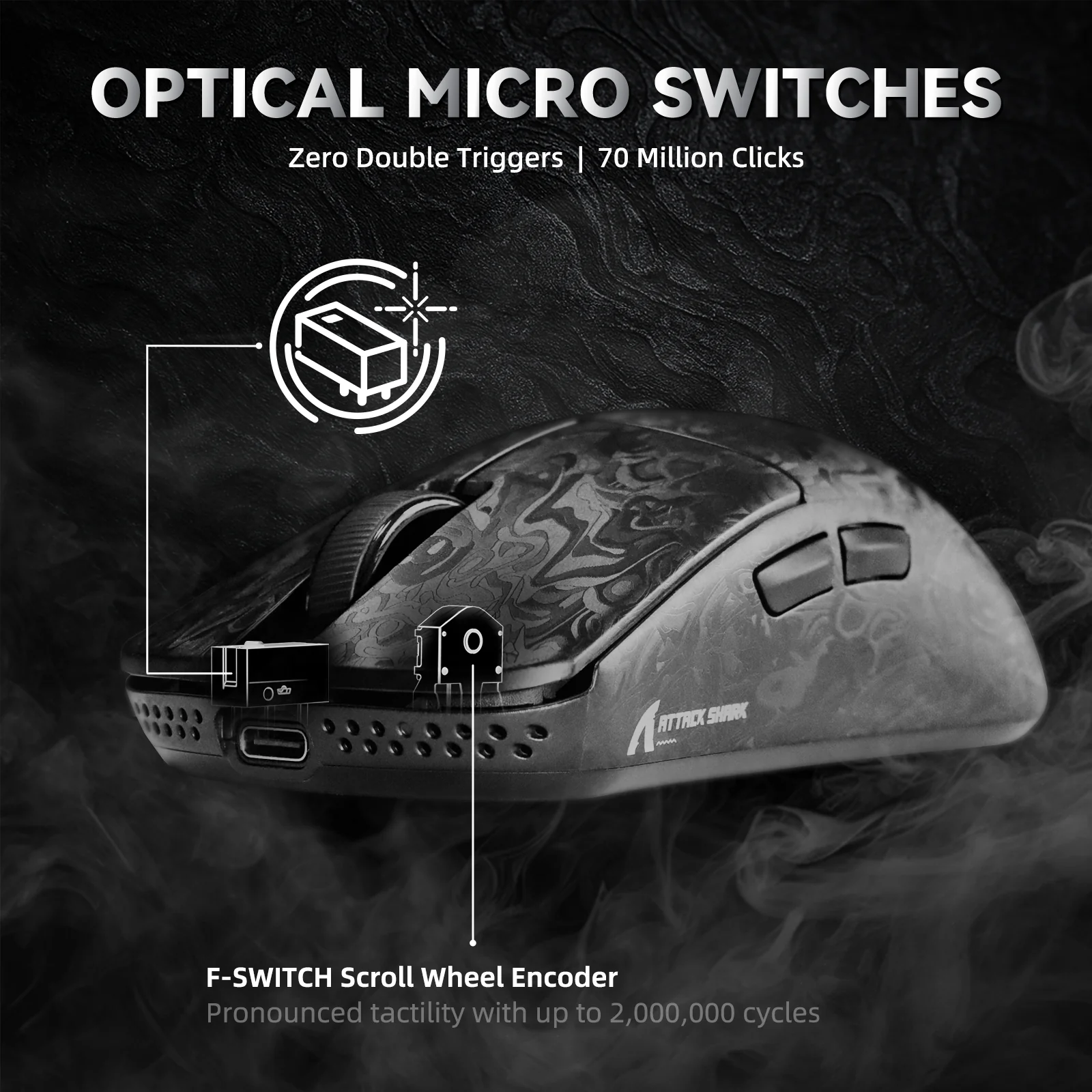 ATTACK SHARK R11 ULTRA Carbon Fiber Wireless 8K PAW3950MAX Gaming Mouse with C06 Ultra LED Cable - Image 7