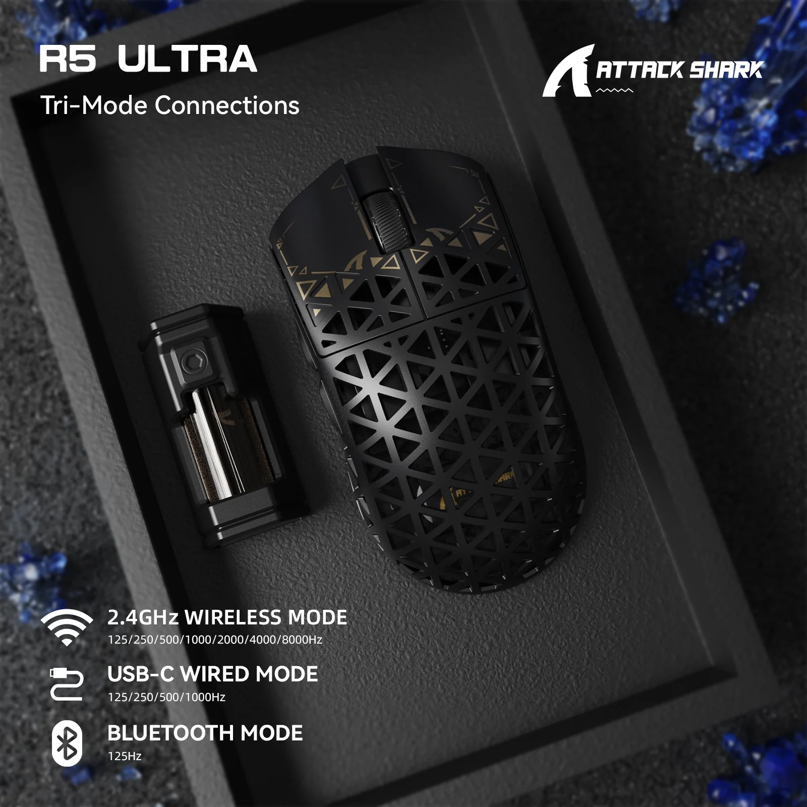 ATTACK SHARK R5 ULTRA Carbon Fiber Wireless 8K PAW3950MAX Gaming Mouse - Image 11