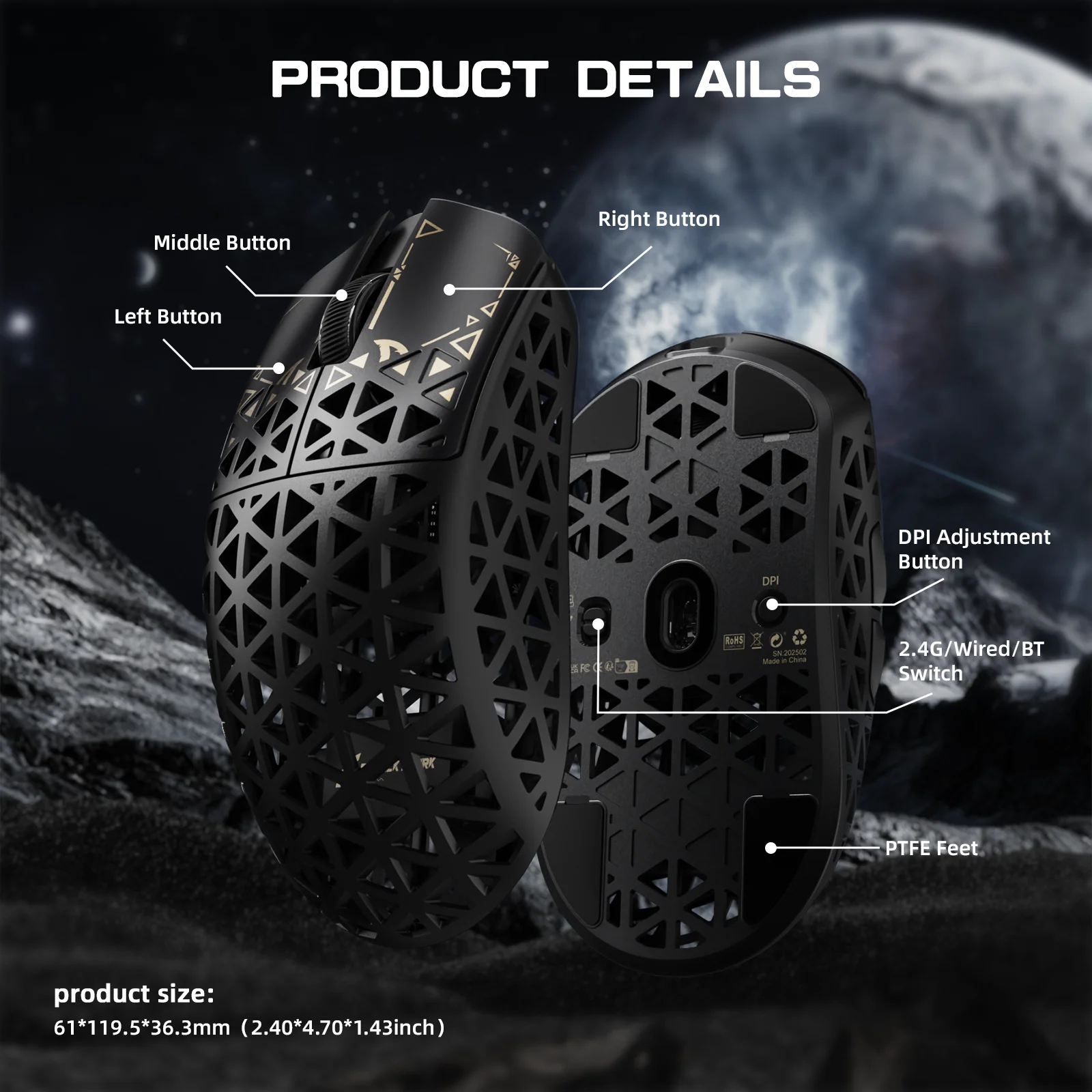 ATTACK SHARK R5 ULTRA Carbon Fiber Wireless 8K PAW3950MAX Gaming Mouse - Image 17