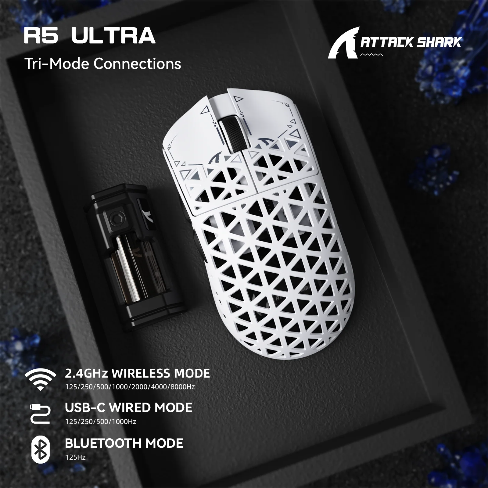 ATTACK SHARK R5 ULTRA Carbon Fiber Wireless 8K PAW3950MAX Gaming Mouse - Image 3