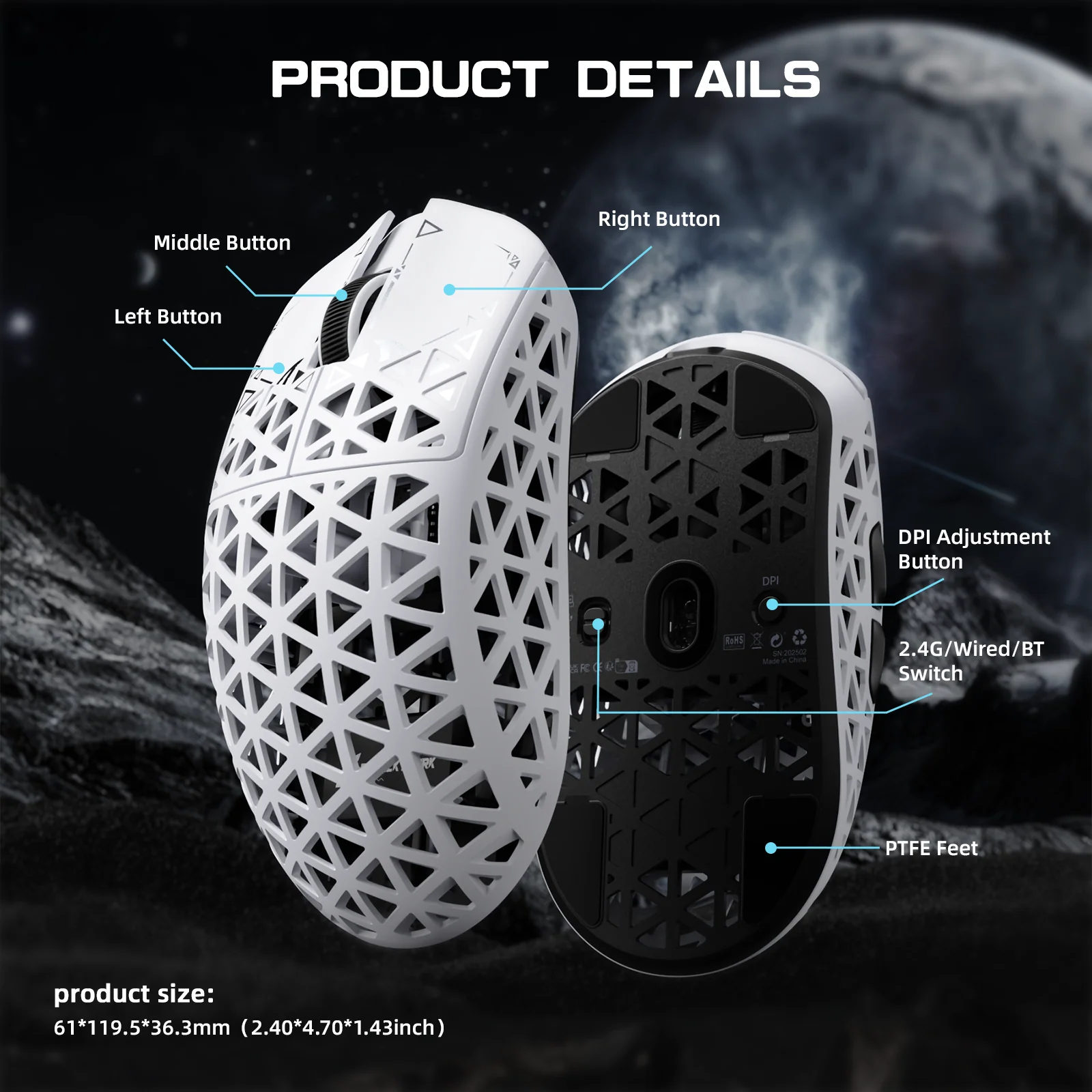 ATTACK SHARK R5 ULTRA Carbon Fiber Wireless 8K PAW3950MAX Gaming Mouse - Image 8