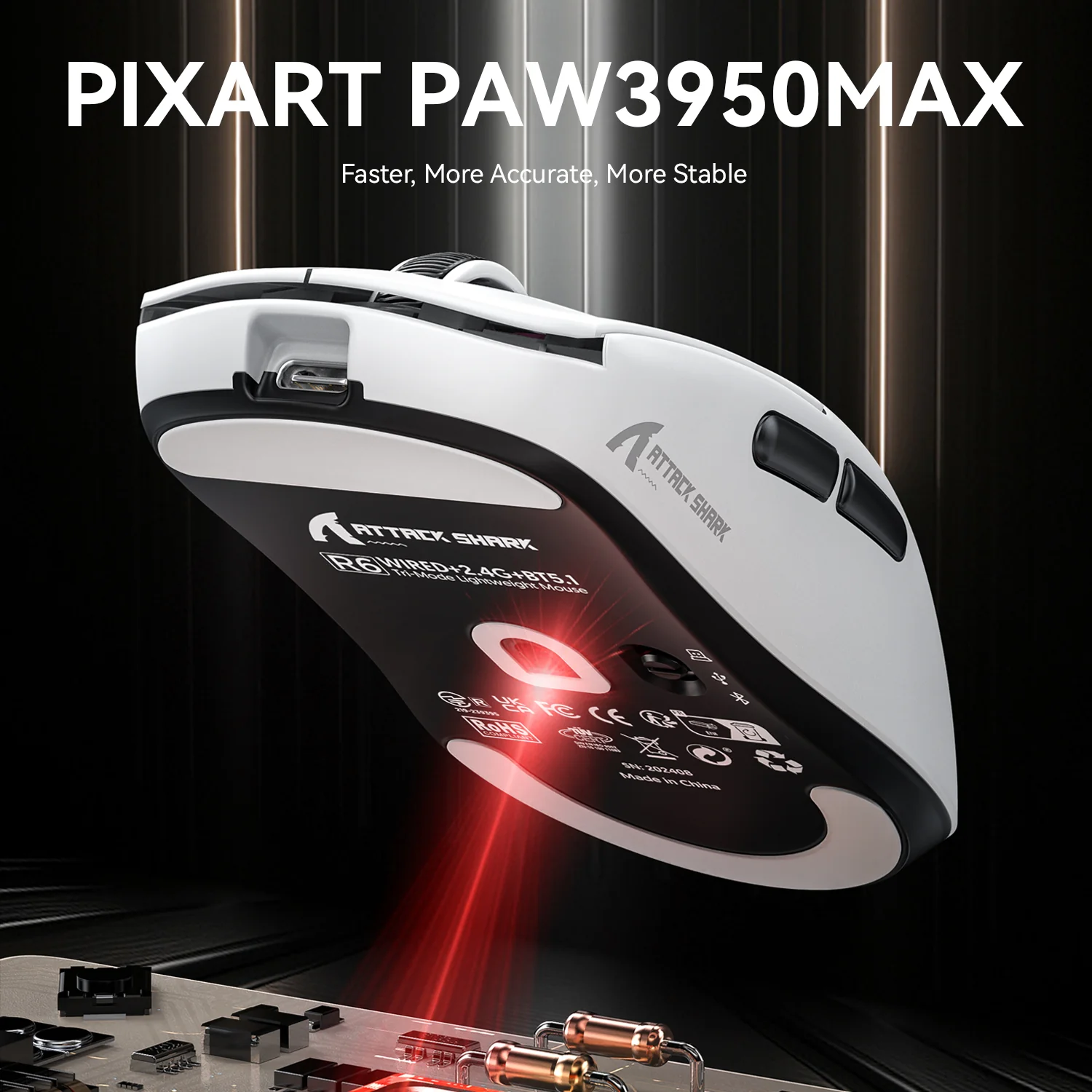ATTACK SHARK R6 Ultralight 39g Wireless 8K PAW3950MAX Gaming Mouse - Image 4