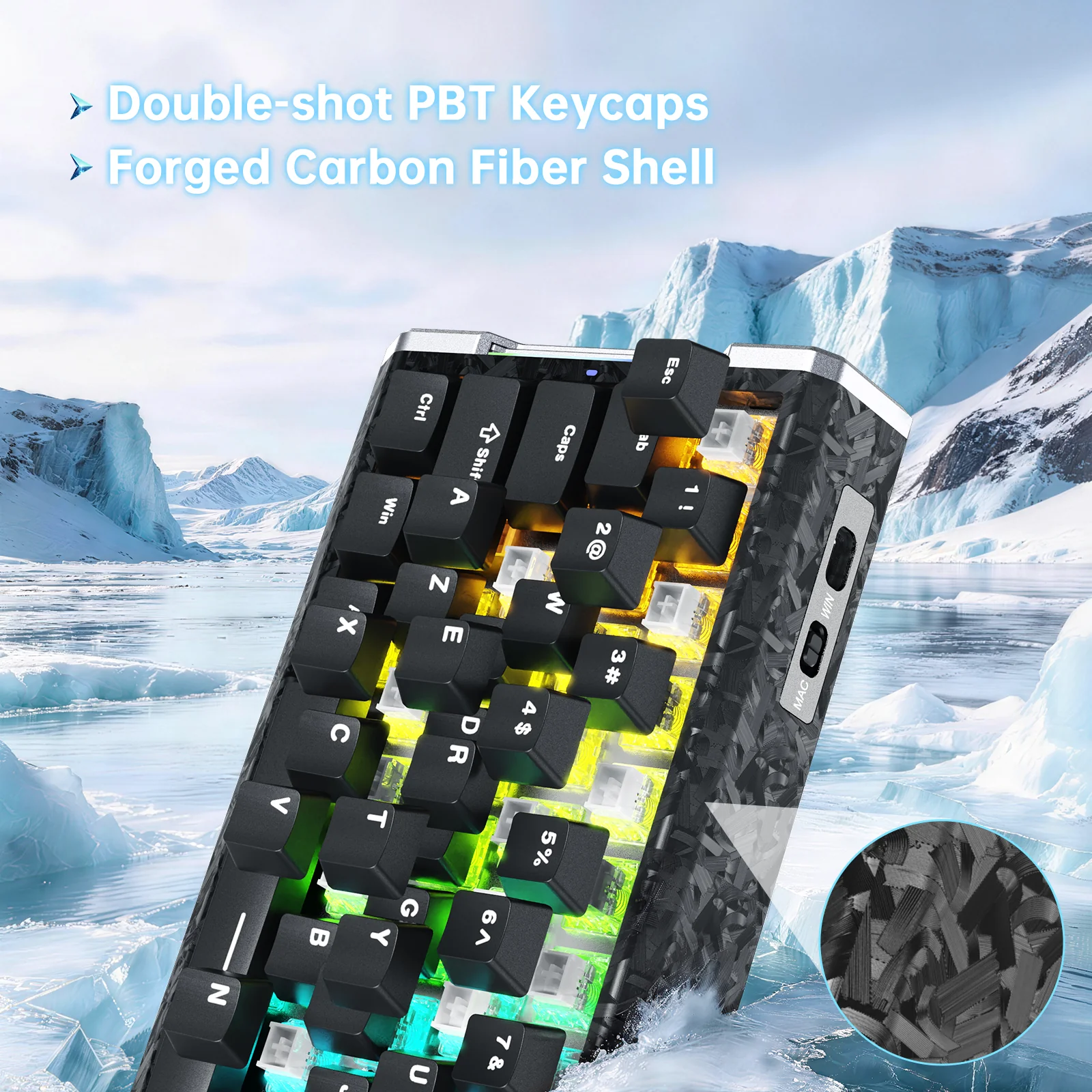 ATTACK SHARK R68 HE Carbon Fiber Wired Rapid Trigger Magnetic Switch Keyboard With C01 Ultra RGB Coiled Cable - Image 26