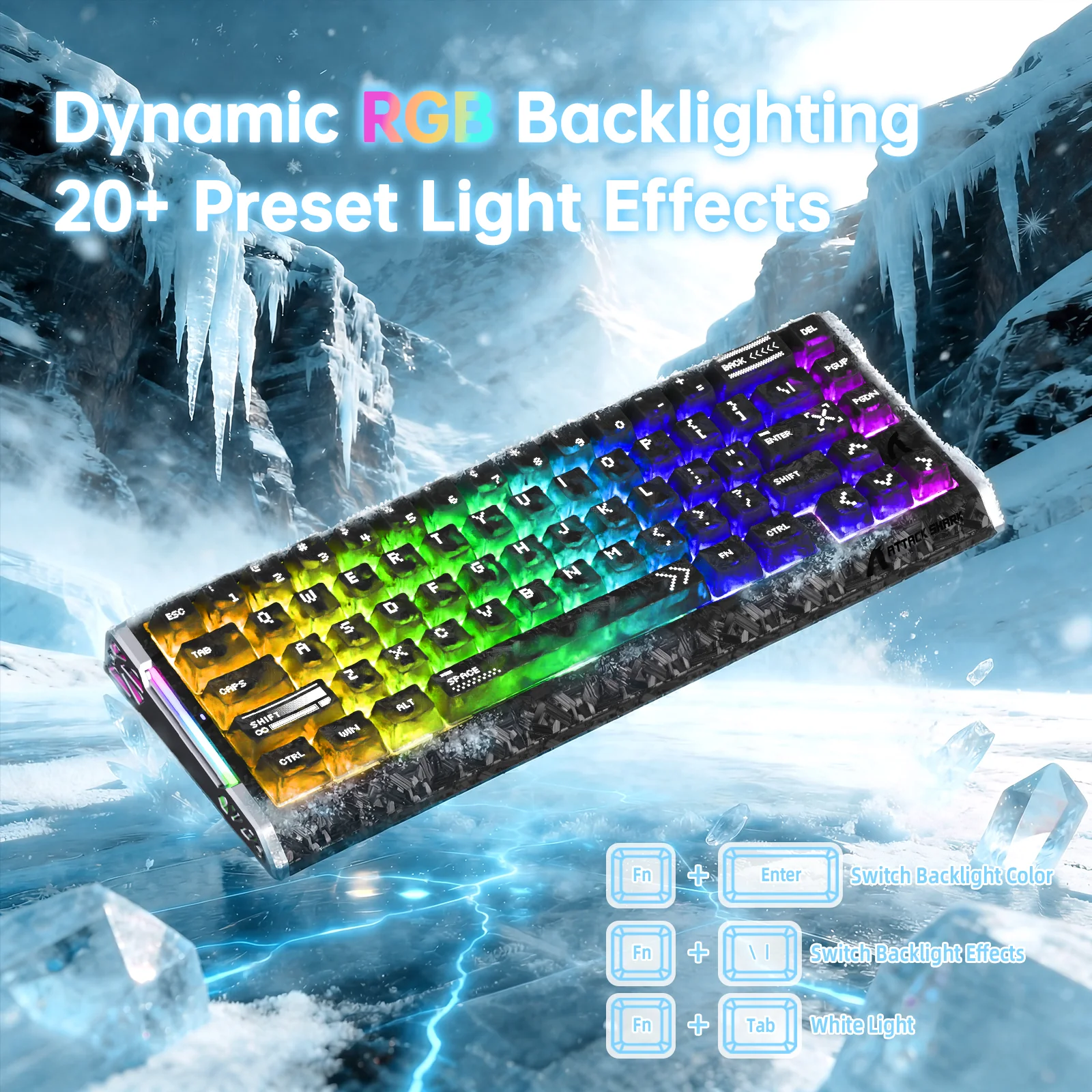 ATTACK SHARK R68 HE Carbon Fiber Wired Rapid Trigger Magnetic Switch Keyboard With C01 Ultra RGB Coiled Cable - Image 7