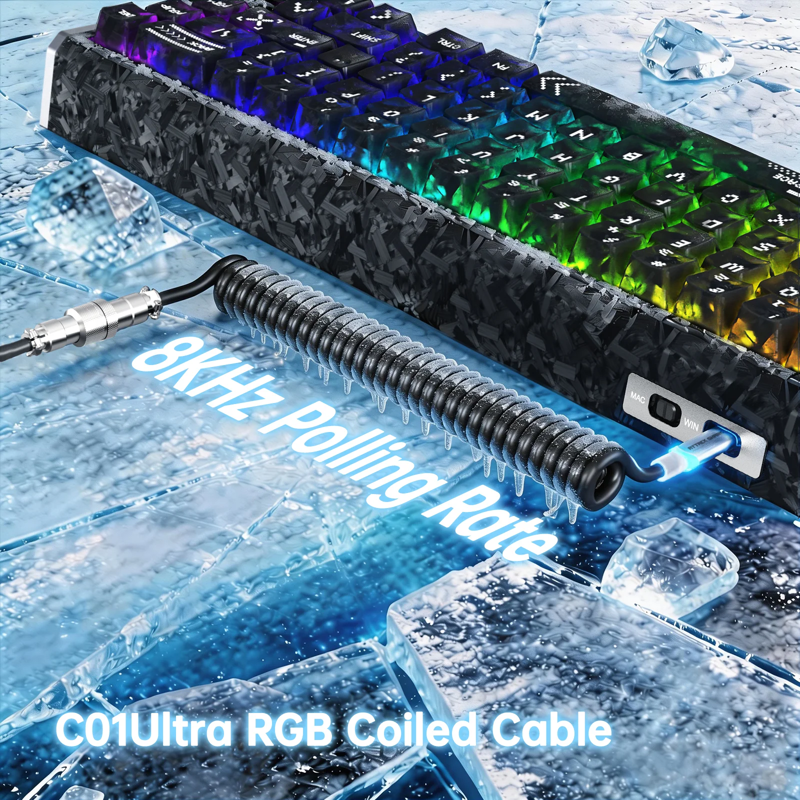ATTACK SHARK R68 HE Carbon Fiber Wired Rapid Trigger Magnetic Switch Keyboard With C01 Ultra RGB Coiled Cable - Image 9