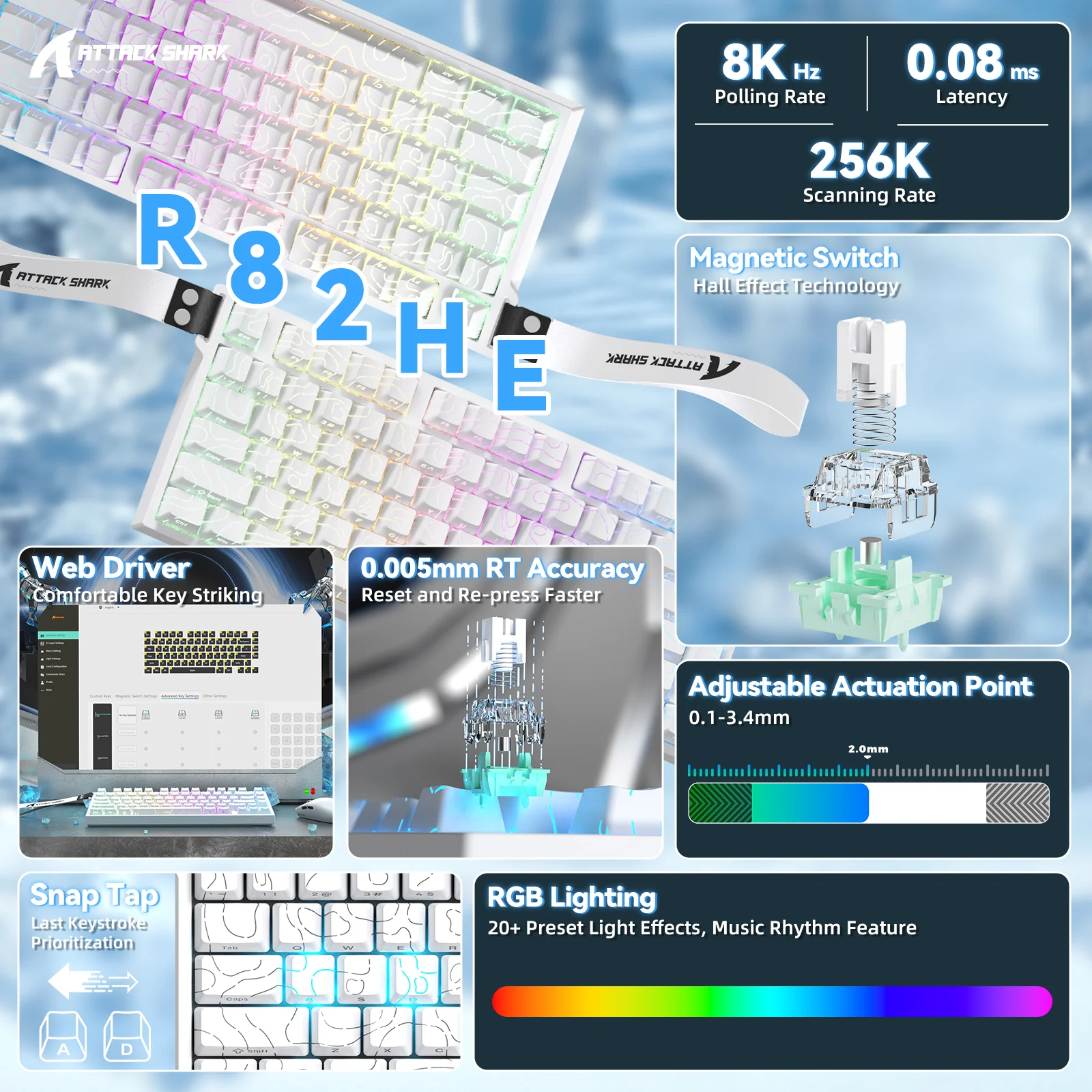 ATTACK SHARK R82 HE Rapid Trigger Keyboard Magnetic Switch with 0.005MM RT - Image 11