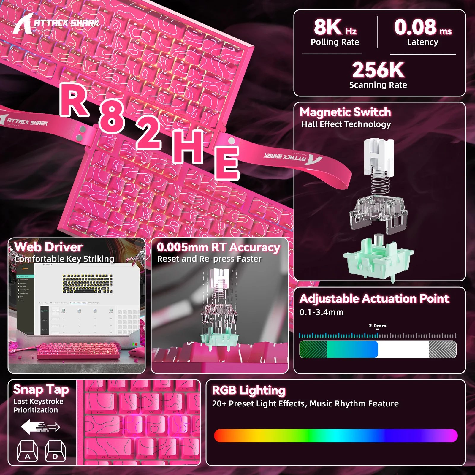 ATTACK SHARK R82 HE Rapid Trigger Keyboard Magnetic Switch with 0.005MM RT - Image 20
