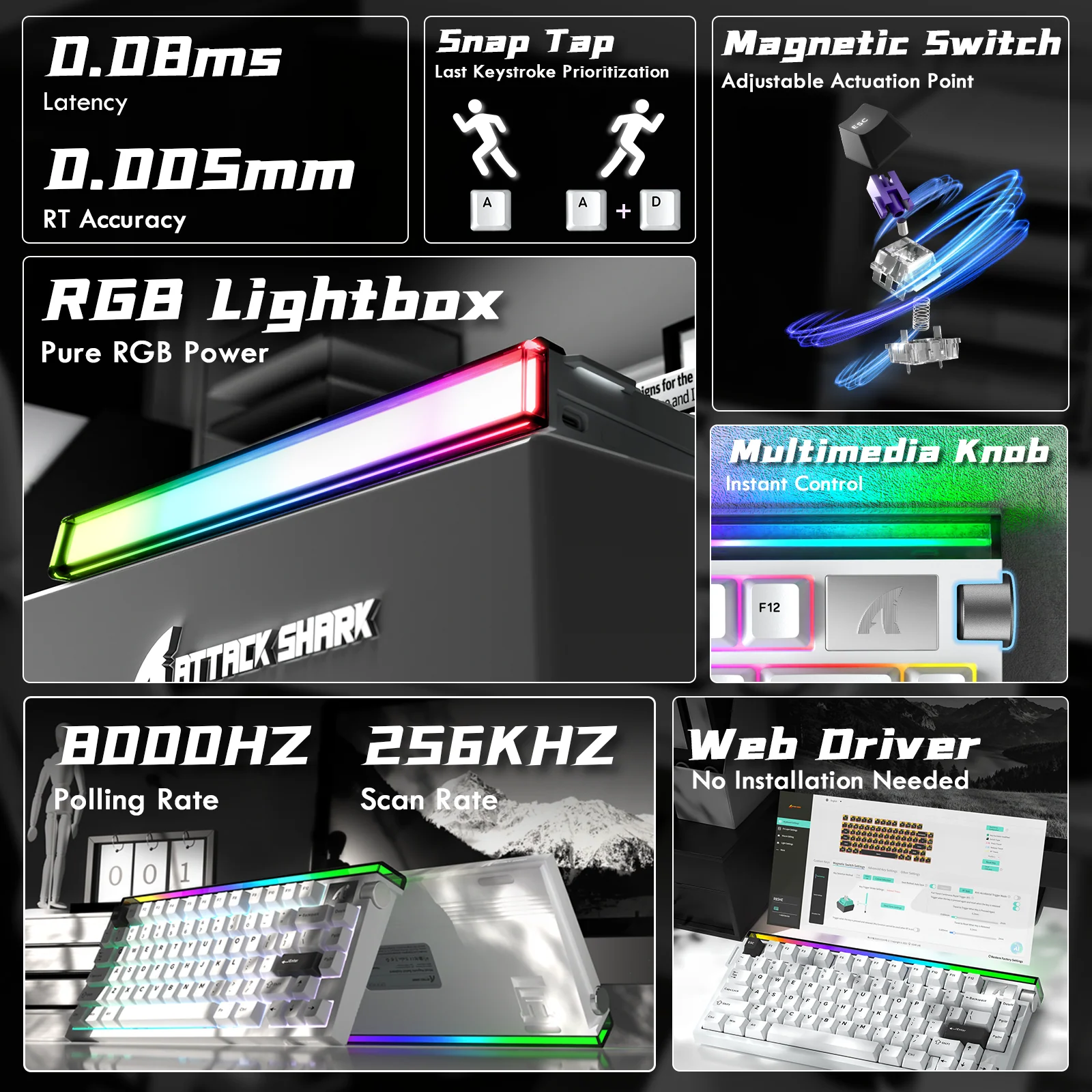 ATTACK SHARK R85 HE Rapid Trigger Keyboard Magnetic Switch with Custom Lightbox - Image 23