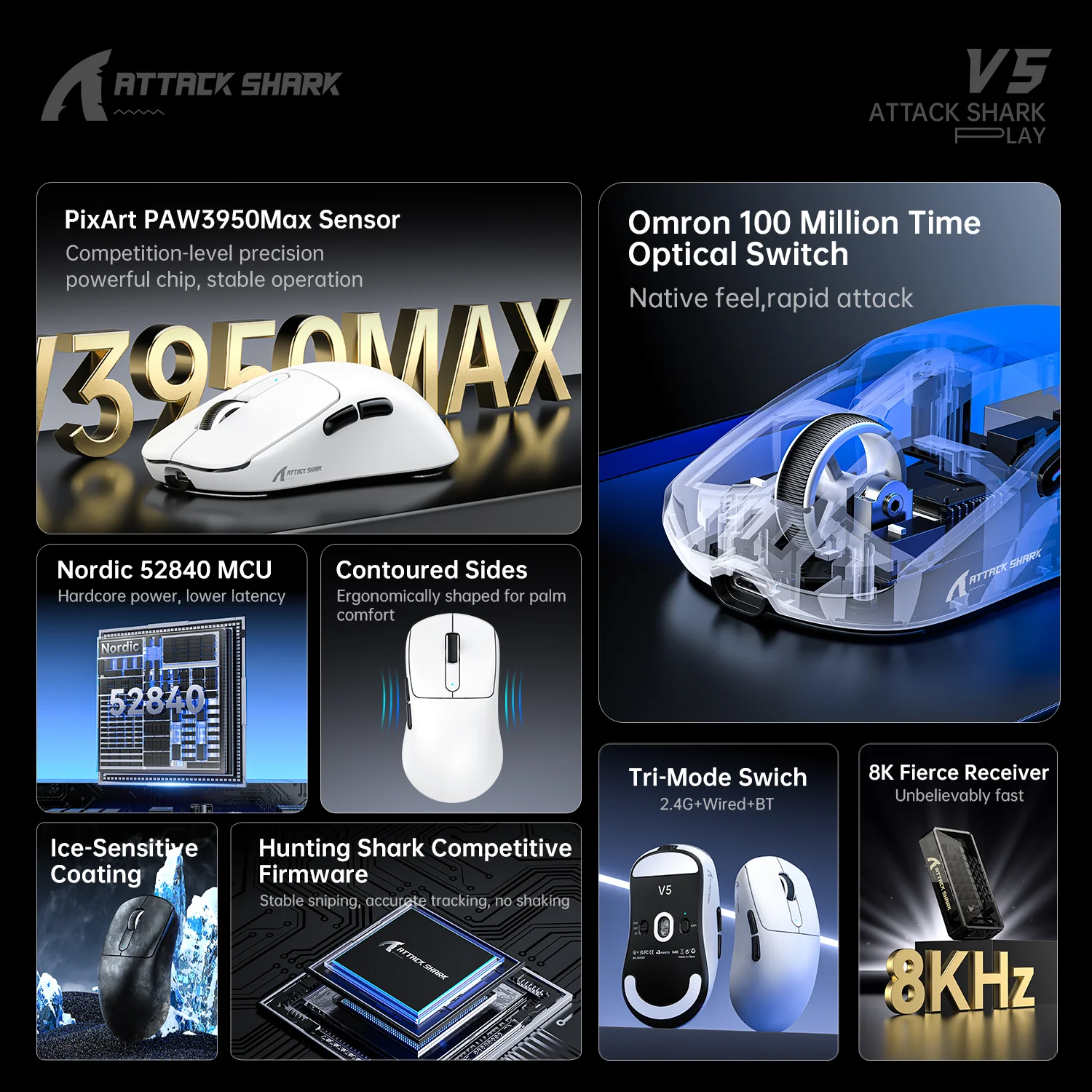 ATTACK SHARK V5 Ultra-Light Tri-Mode Gaming Mouse - Image 3