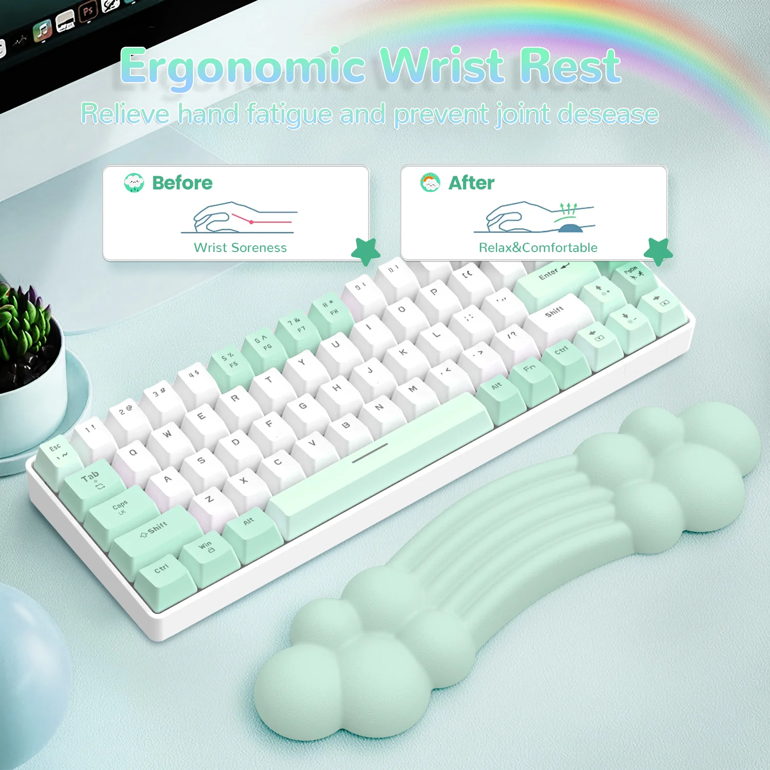 ATTACK SHARK X MAMBASNAKE Rainbow Cloud Keyboard Wrist Rest - Image 28