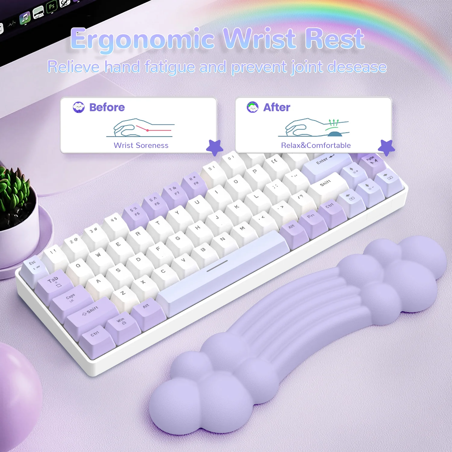 ATTACK SHARK X MAMBASNAKE Rainbow Cloud Keyboard Wrist Rest - Image 36