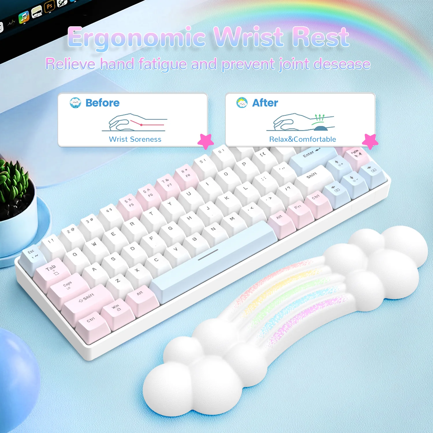 ATTACK SHARK X MAMBASNAKE Rainbow Cloud Keyboard Wrist Rest - Image 4
