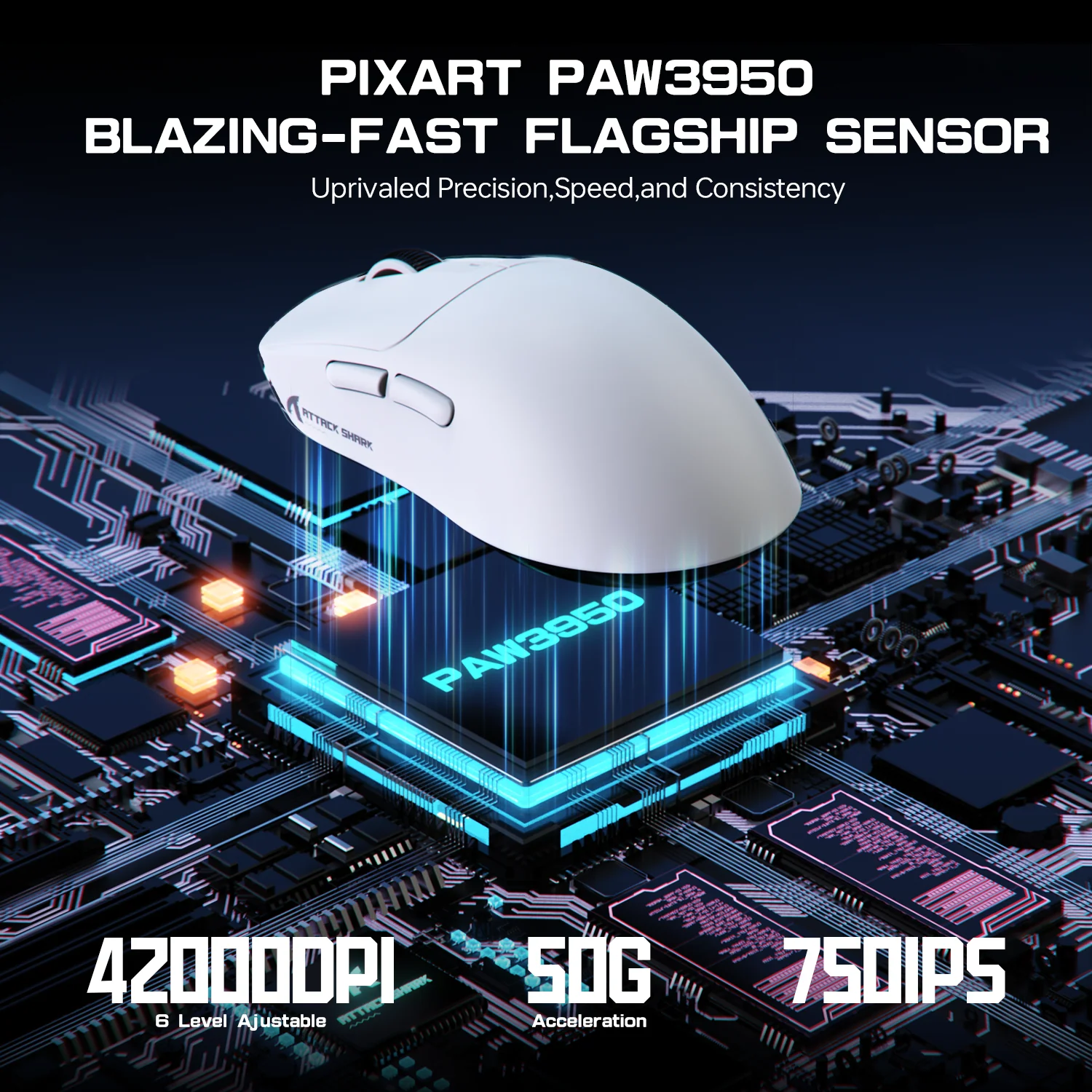 ATTACK SHARK X3MAX PAW3950 Wireless Gaming Mouse with C06 Mouse Coiled Cable - Image 3