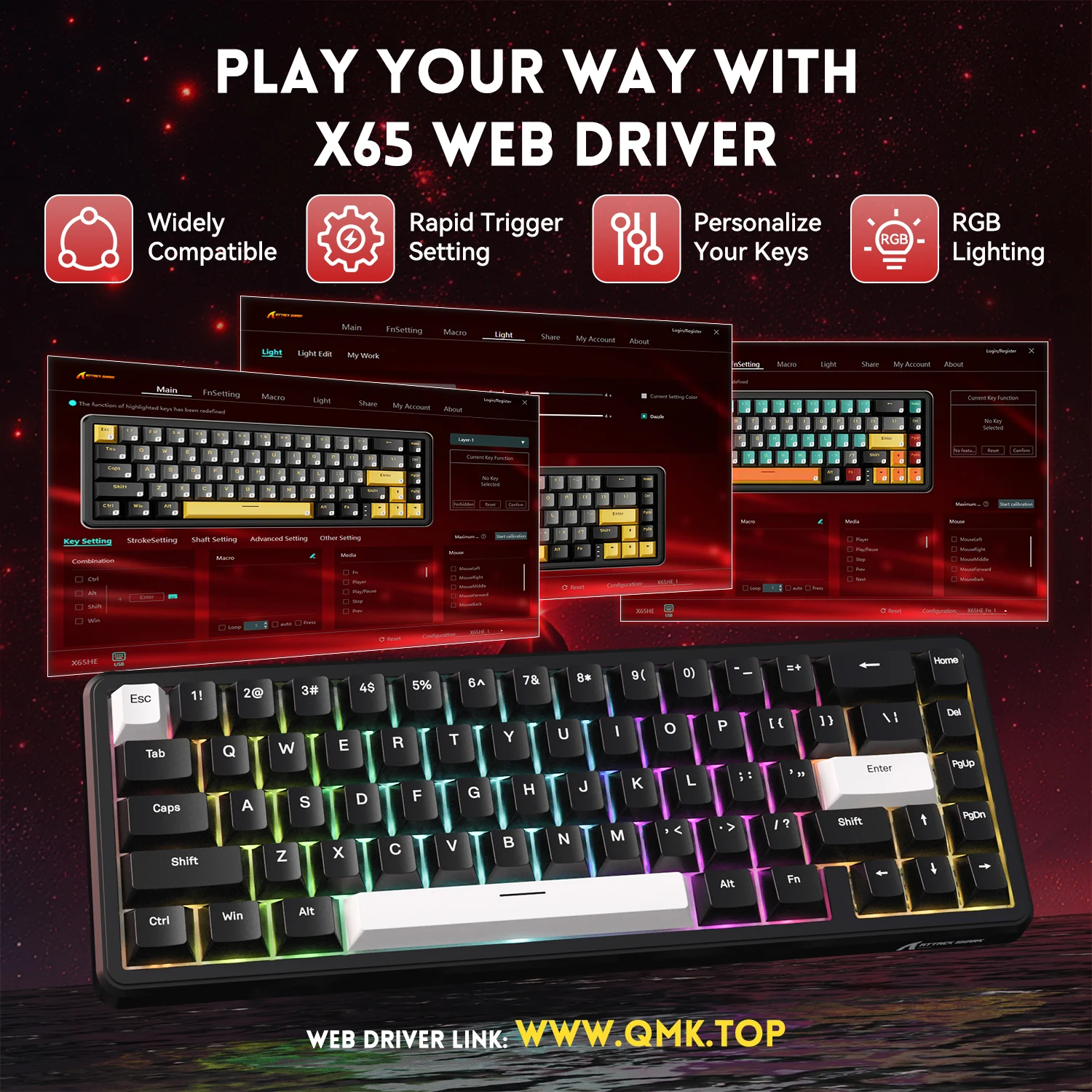 ATTACK SHARK X65 HE Magnetic Switch Rapid Trigger Keyboard With 8Khz Coiled Cable - Image 16