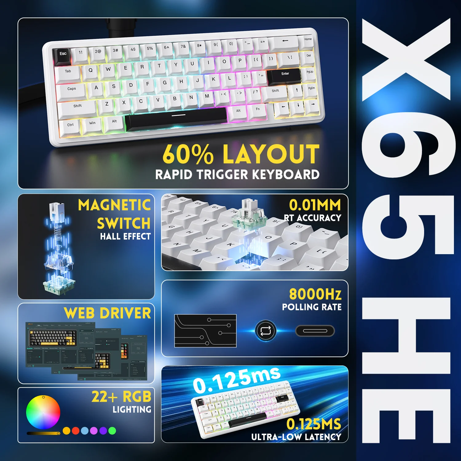 ATTACK SHARK X65 HE Magnetic Switch Rapid Trigger Keyboard With 8Khz Coiled Cable - Image 20