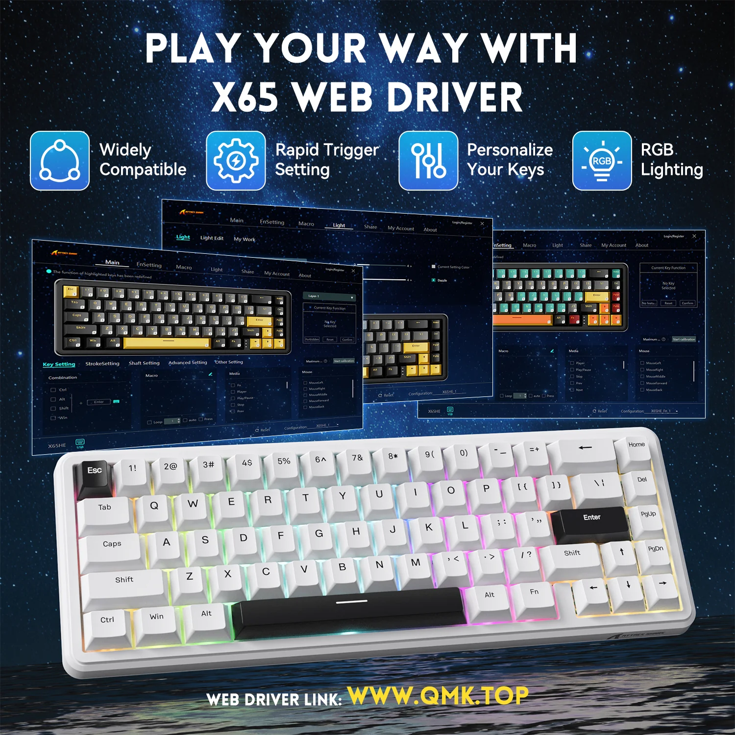 ATTACK SHARK X65 HE Magnetic Switch Rapid Trigger Keyboard With 8Khz Coiled Cable - Image 24