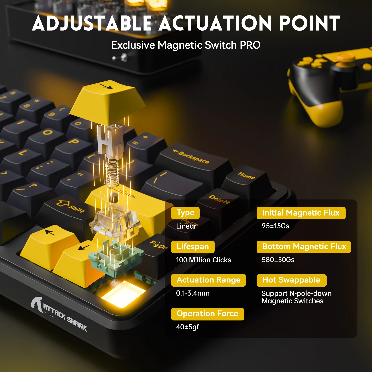 ATTACK SHARK X65 HE Magnetic Switch Rapid Trigger Keyboard With 8Khz Coiled Cable - Image 4