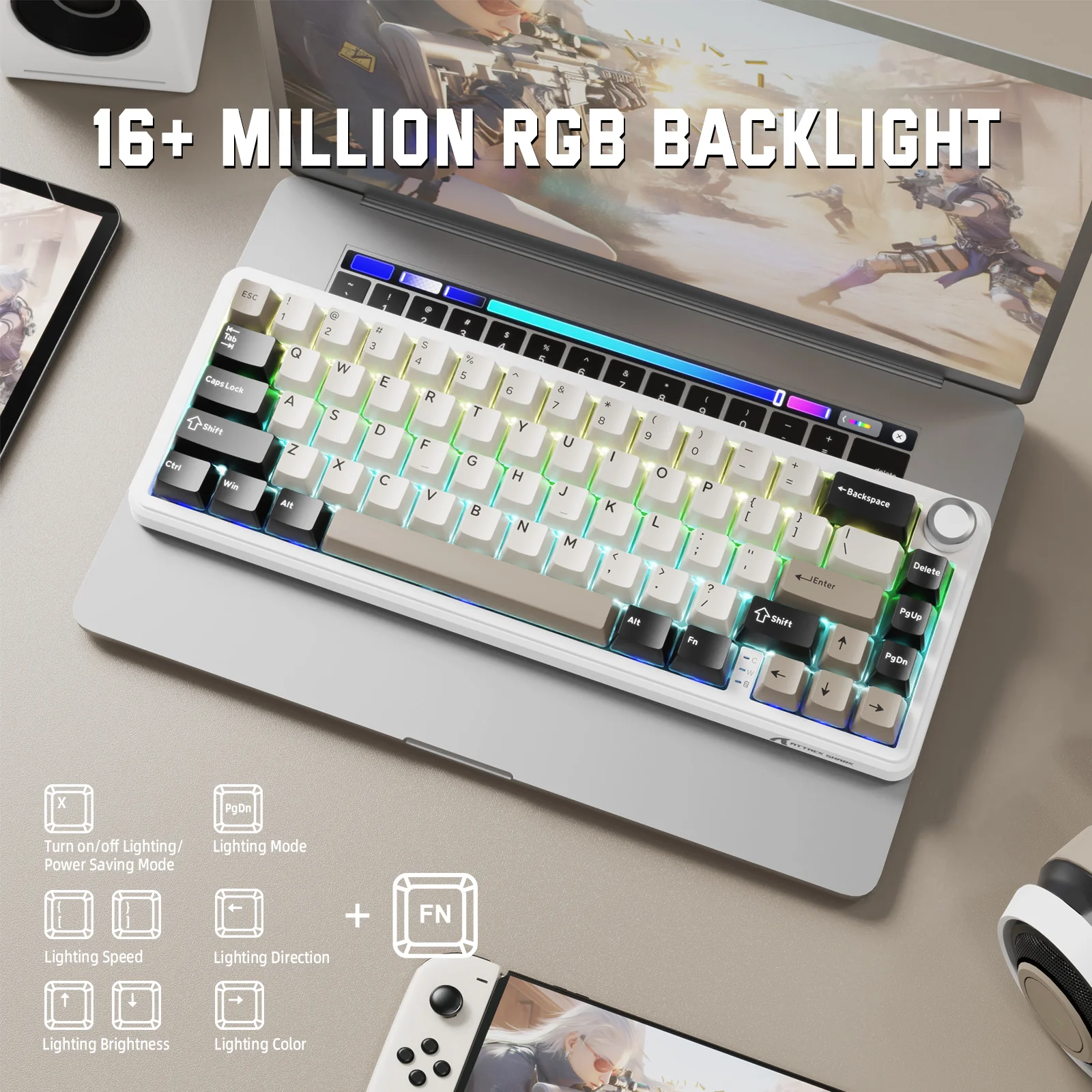 ATTACK SHARK X66 Wireless Mechanical Keyboard with Side Printed PBT Keycaps - Image 23
