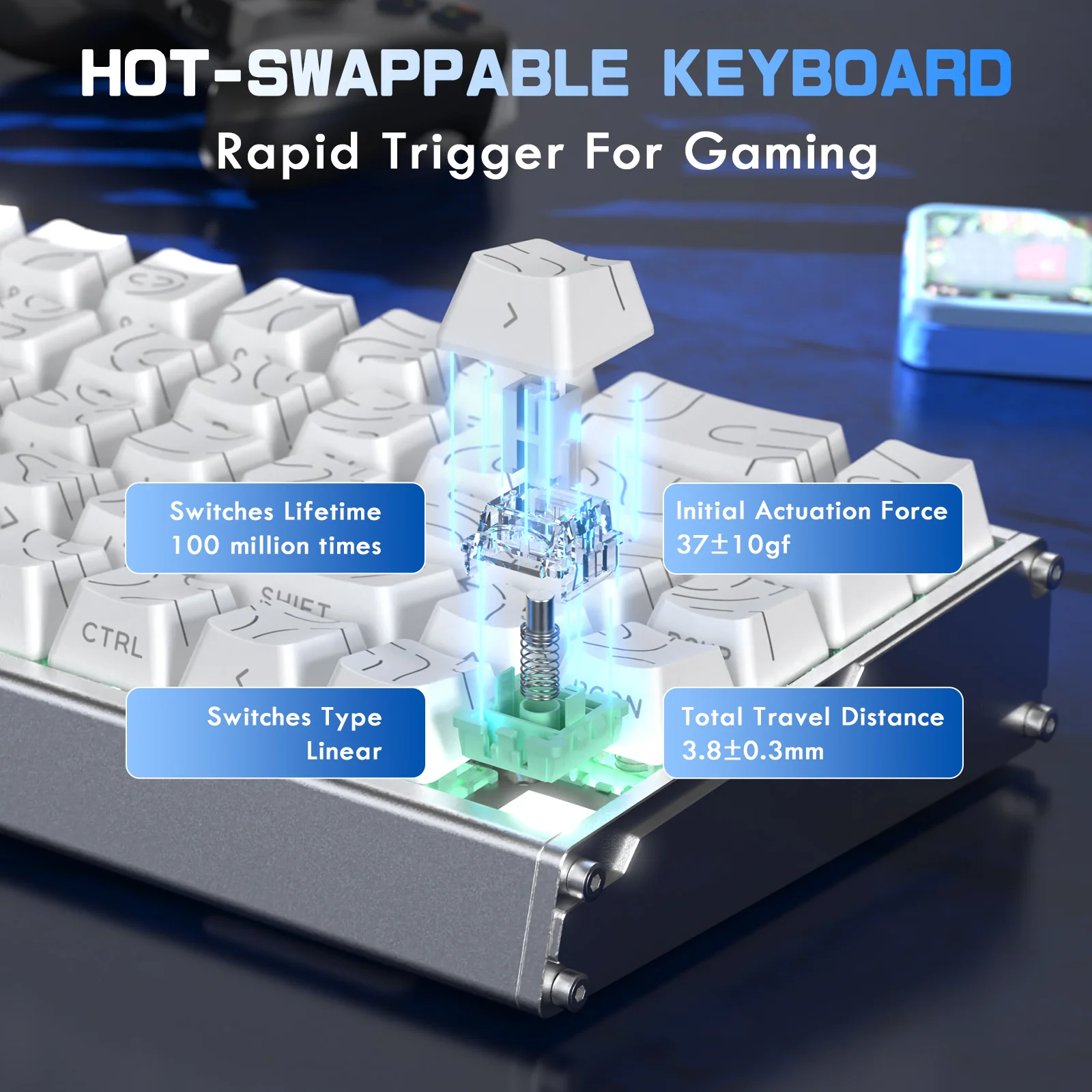 ATTACK SHARK X68MAX HE Rapid Trigger CNC Aluminum Keyboard Magnetic Switch with C01Ultra RGB Coiled Cable - Image 15
