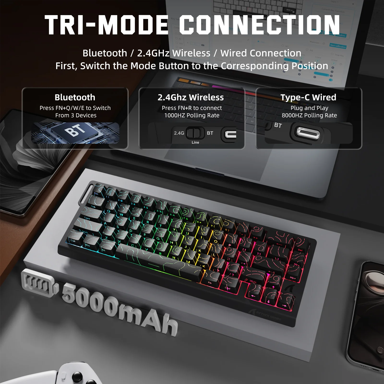 ATTACK SHARK X68PRO HE Wireless Rapid Trigger Keyboard Magnetic Switch - Image 12