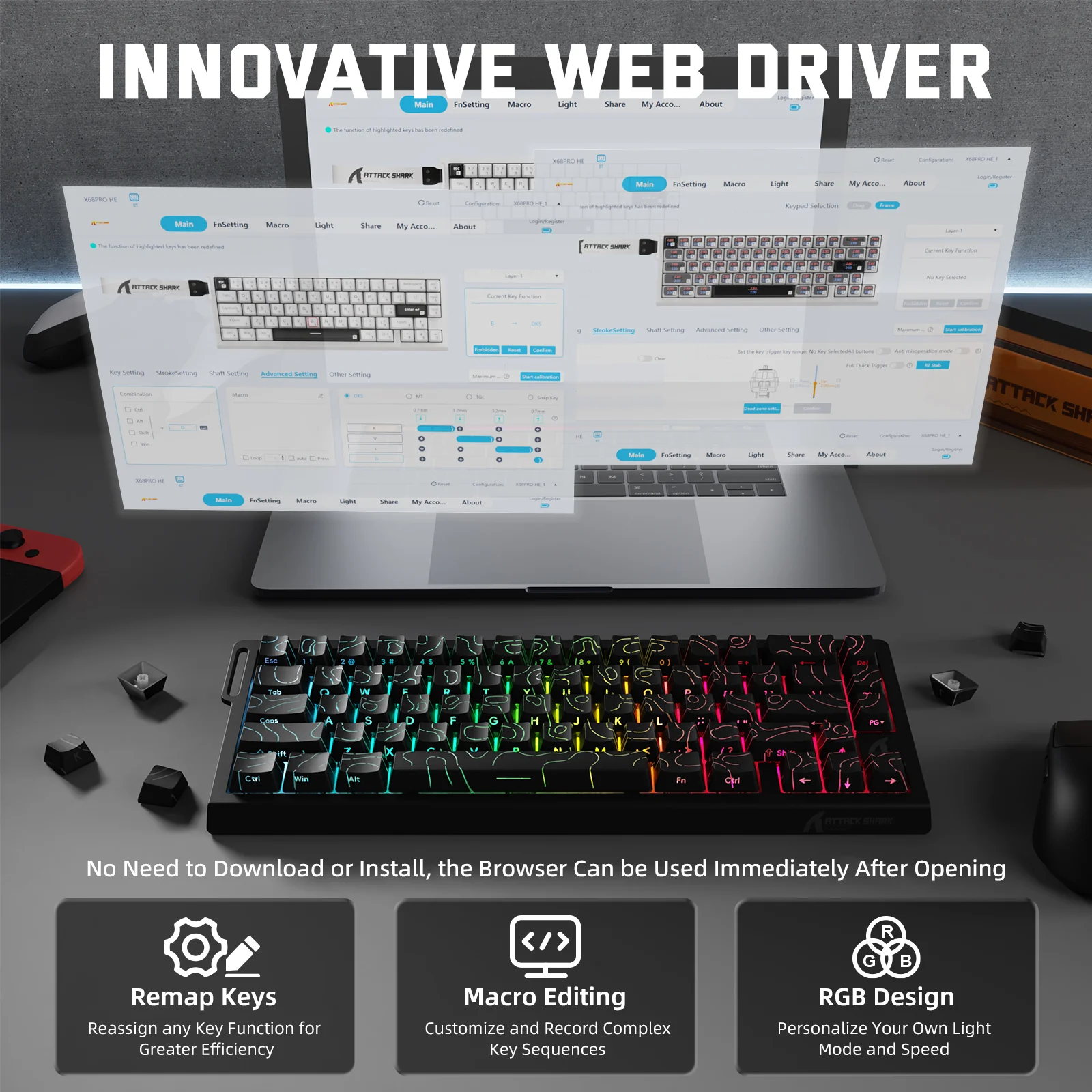 ATTACK SHARK X68PRO HE Wireless Rapid Trigger Keyboard Magnetic Switch - Image 16