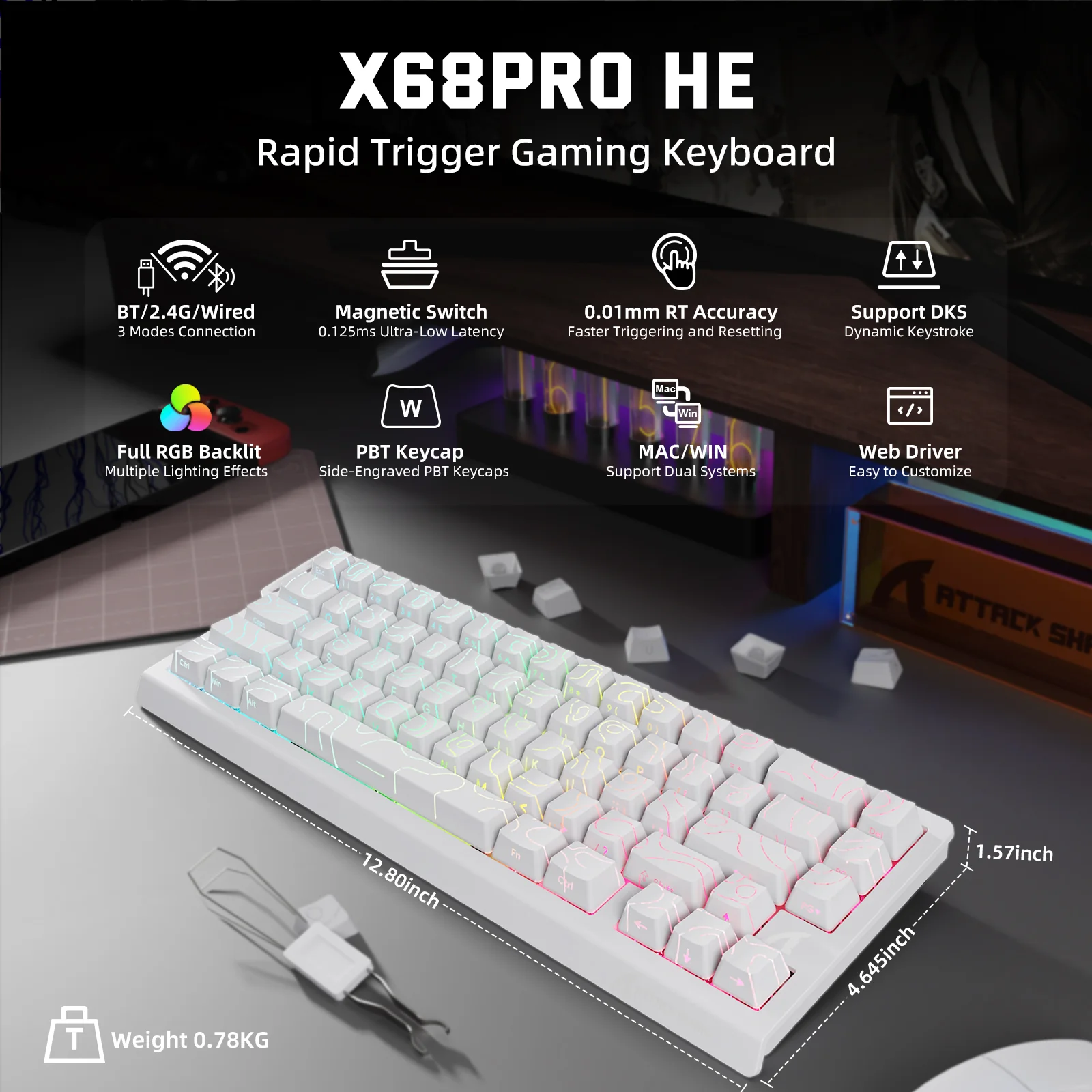 ATTACK SHARK X68PRO HE Wireless Rapid Trigger Keyboard Magnetic Switch - Image 20