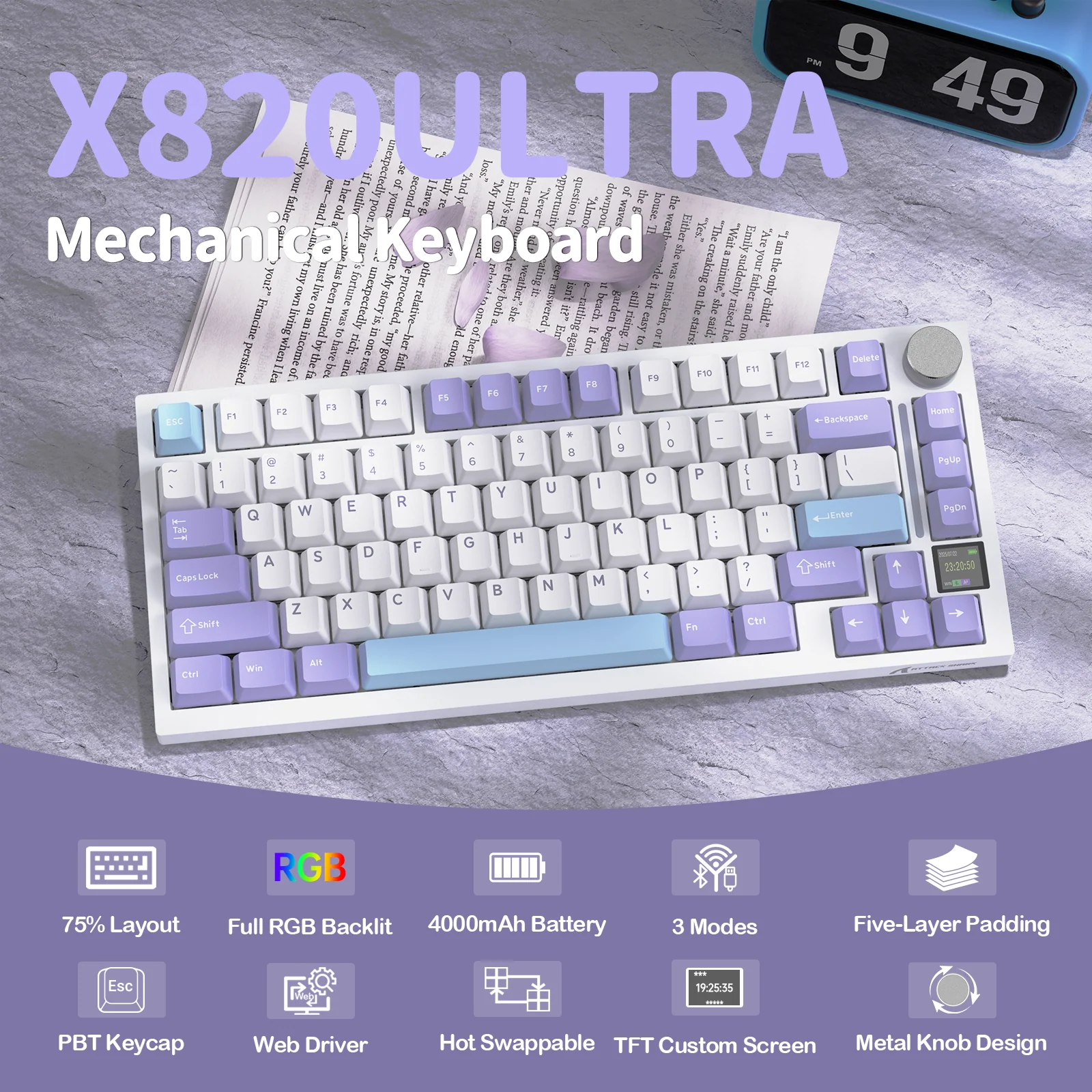 ATTACK SHARK X820Ultra Tri-mode Gasket Mechanical Keyboard - Image 21