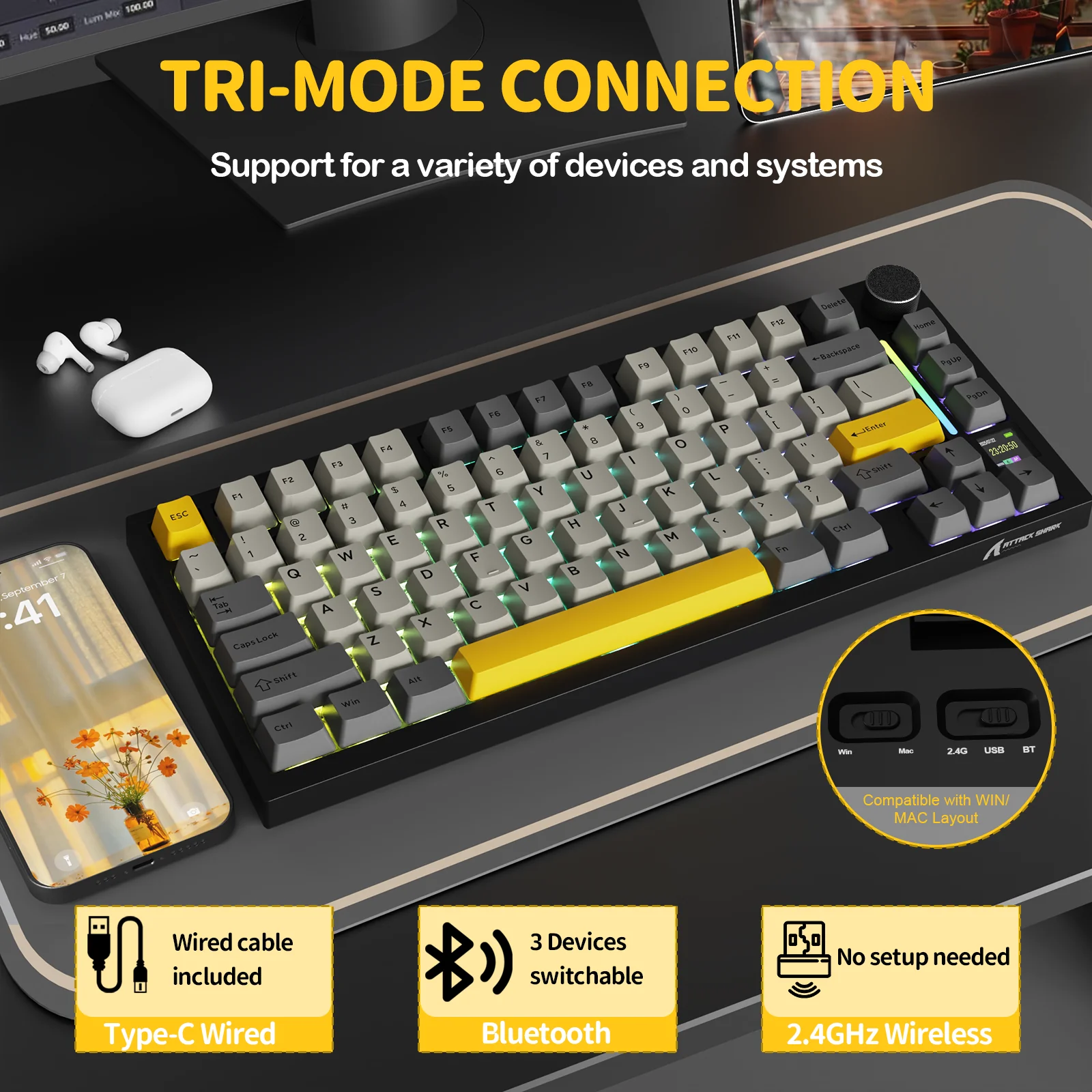 ATTACK SHARK X820Ultra Tri-mode Gasket Mechanical Keyboard - Image 35