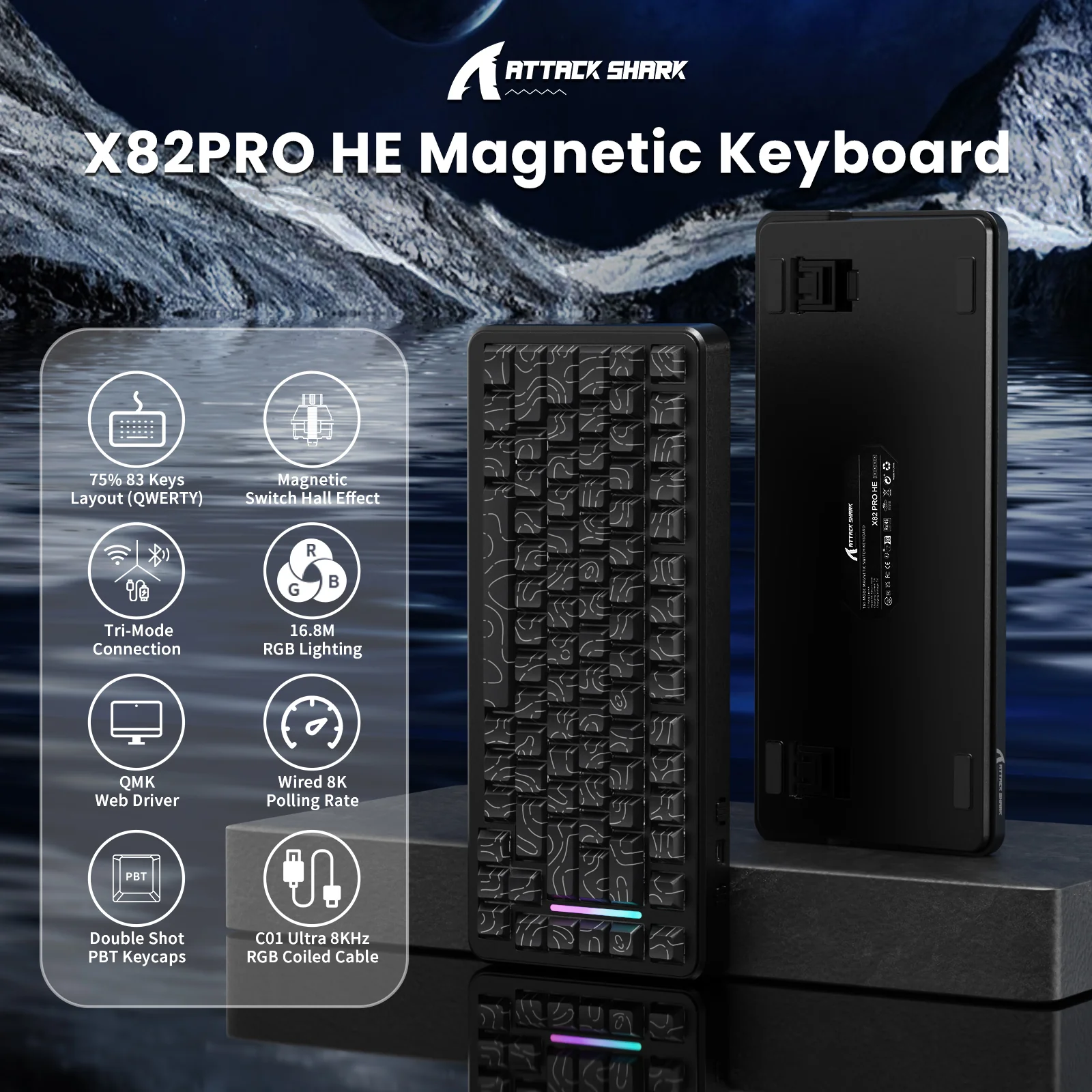 ATTACK SHARK X82PRO HE Magnetic Keyboard With C01Ultra RGB Coiled Cable - Image 12