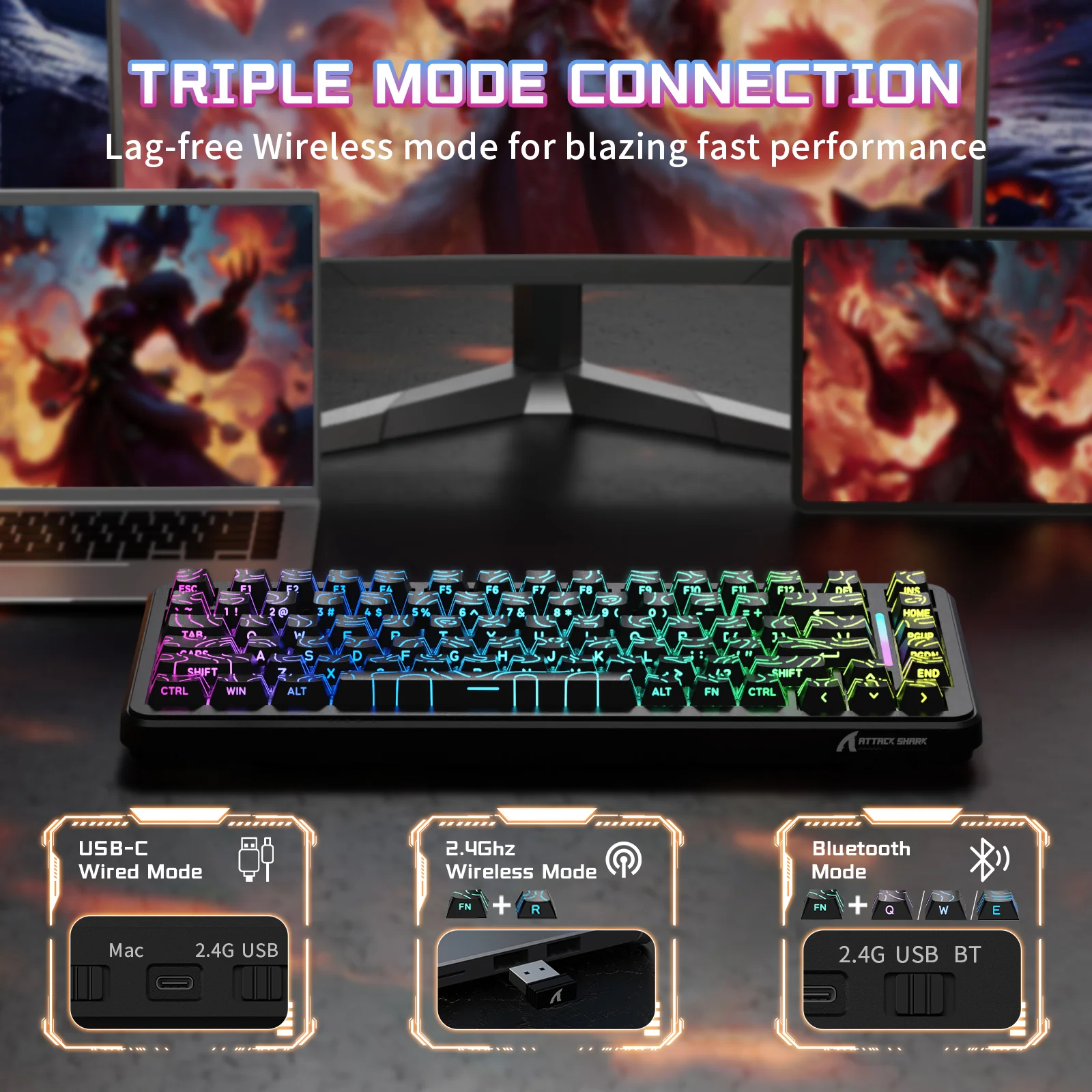 ATTACK SHARK X82PRO HE Wireless Rapid Trigger Gaming Keyboard Magnetic Switch - Image 13