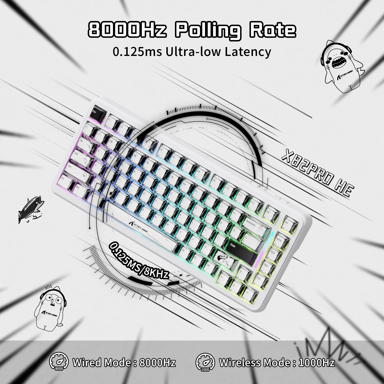 ATTACK SHARK X82PRO HE Wireless Rapid Trigger Gaming Keyboard Magnetic Switch - Image 3