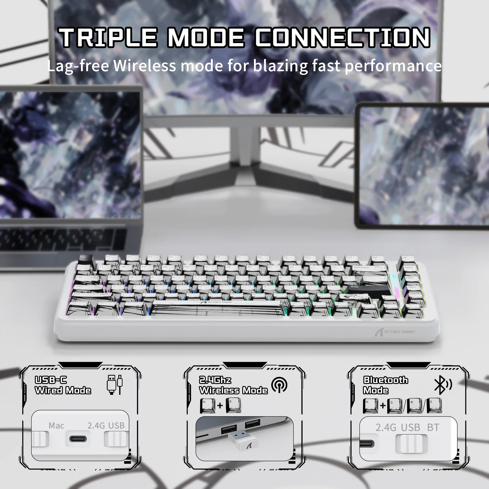 ATTACK SHARK X82PRO HE Wireless Rapid Trigger Gaming Keyboard Magnetic Switch - Image 5