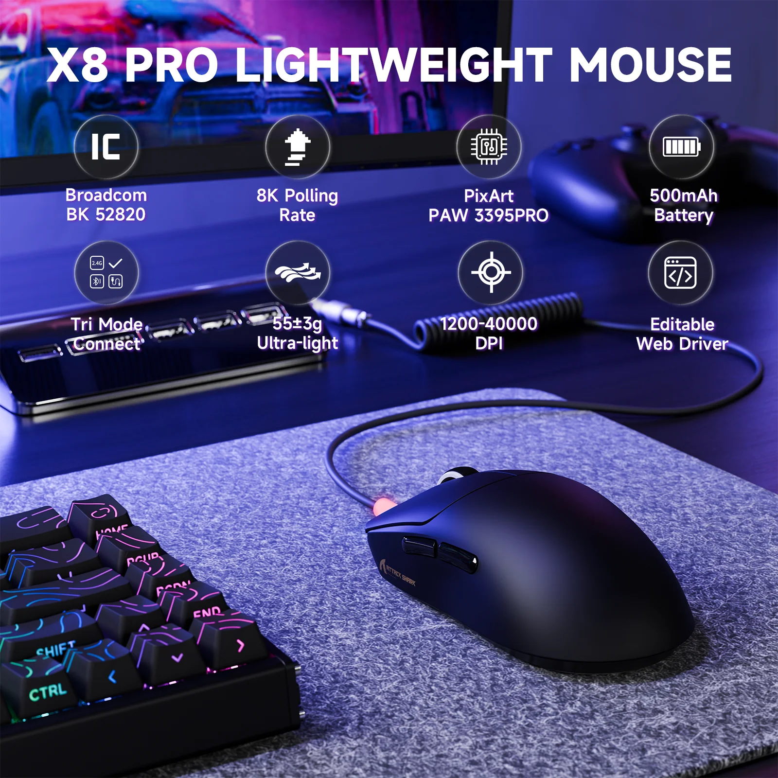 ATTACK SHARK X8PRO Ultra-Light Wireless Gaming Mouse & C06ULTRA Cable - Image 9