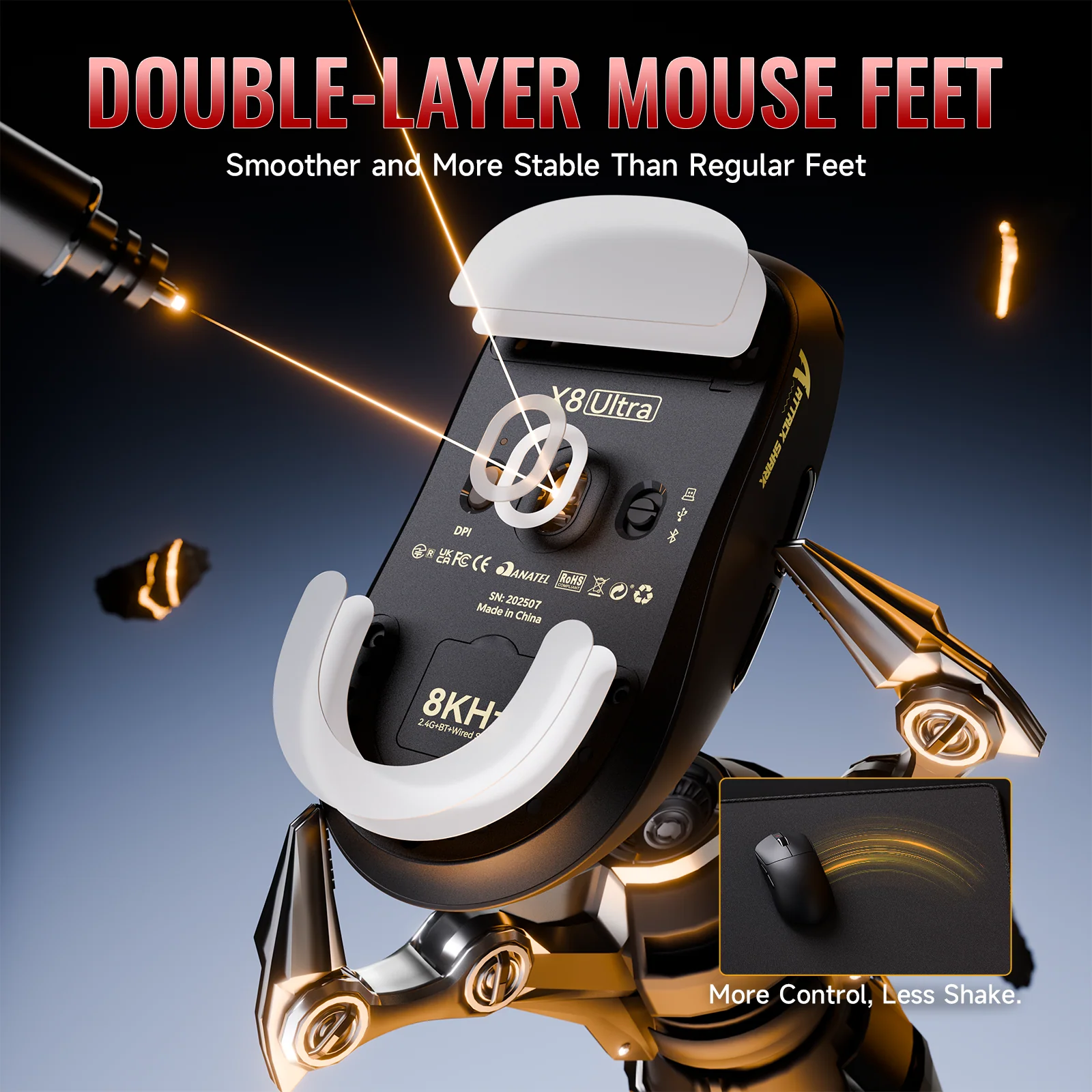 ATTACK SHARK X8 Series Tri-mode  Lightweight Wireless Gaming Mouse - Image 16