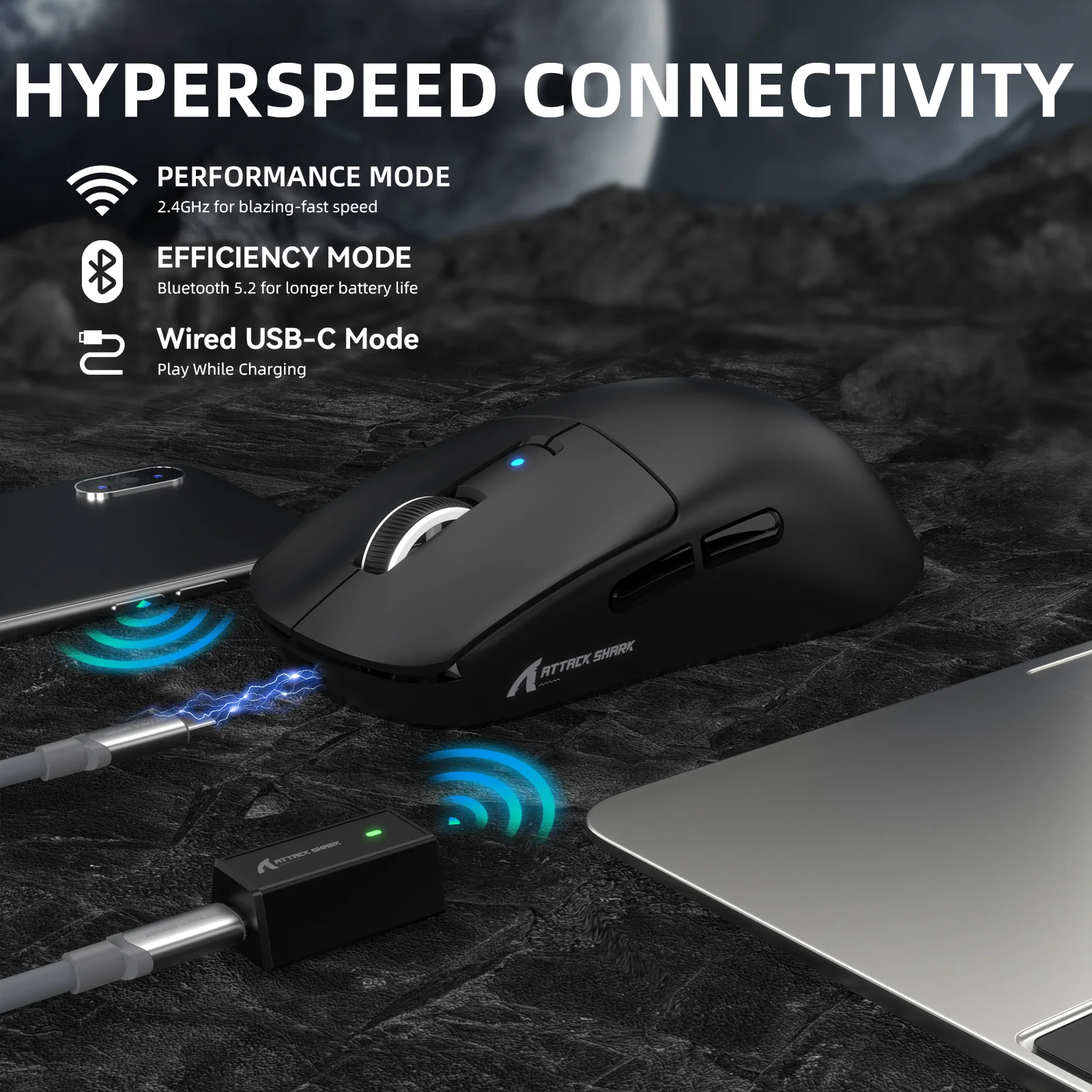 ATTACK SHARK R6 LIGHTSPEED Wireless Gaming Mouse with C06 Mouse Coiled Cable - Image 6