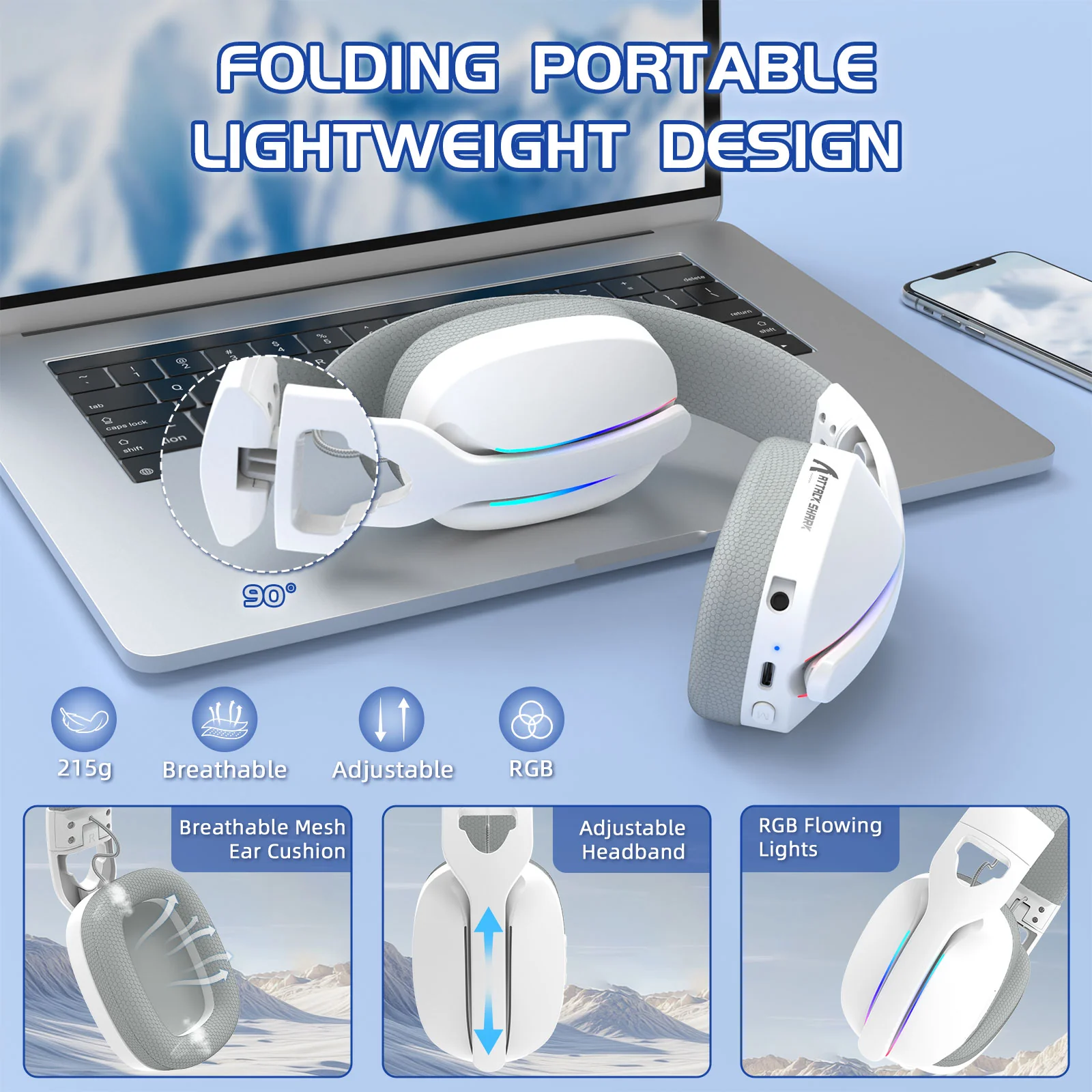 ATTACK SHARK L90 Foldable RGB Ultra-Light Tri-Mode Gaming Headset - Image 13