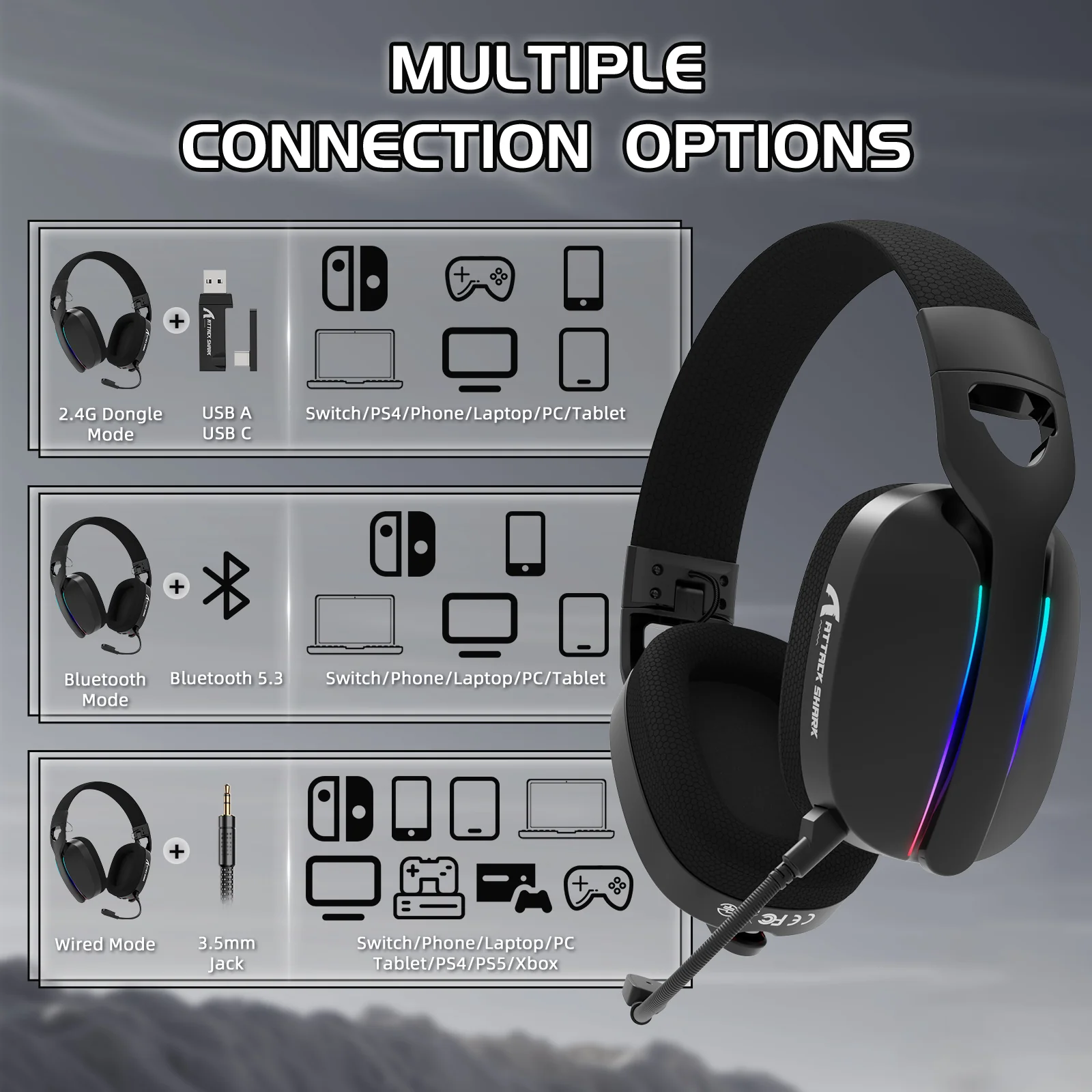 ATTACK SHARK L90 Foldable RGB Ultra-Light Tri-Mode Gaming Headset - Image 9