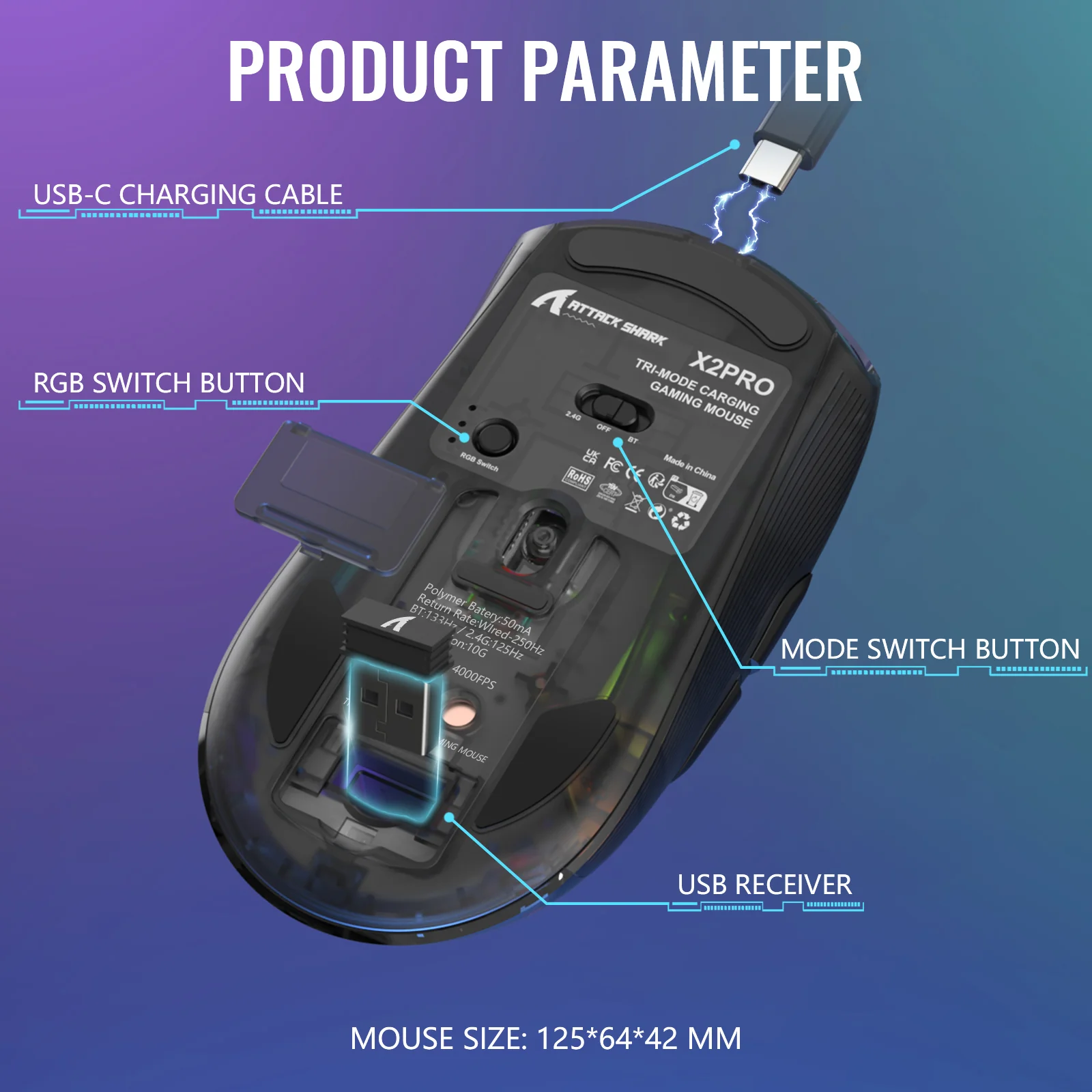 ATTACK SHARK X2PRO Wireless Gaming Mouse with Charging Dock - Image 10