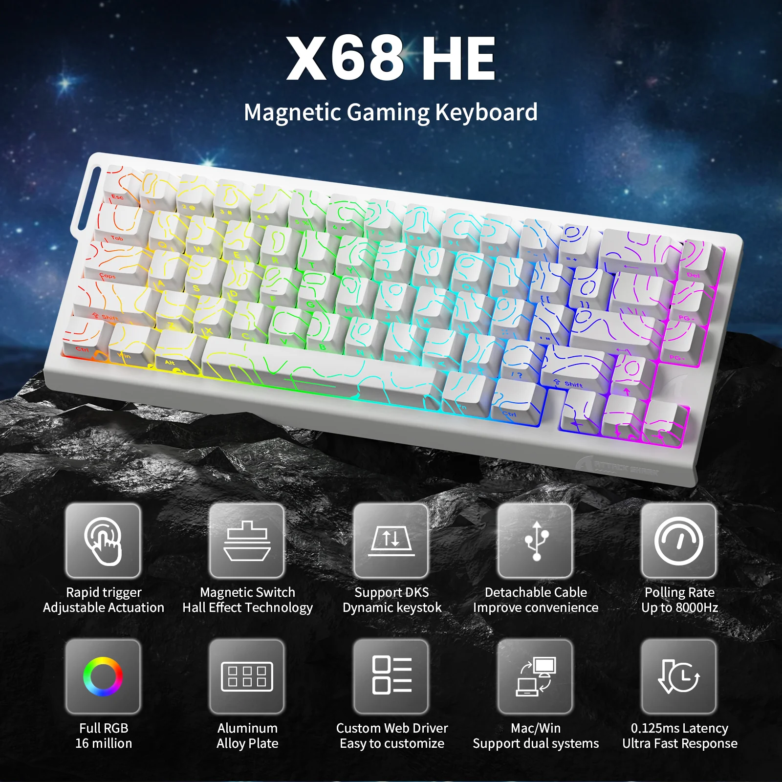 ATTACK SHARK X68 HE Rapid Trigger Keyboard Magnetic Switch with C01PRO Coiled Cable - Image 11