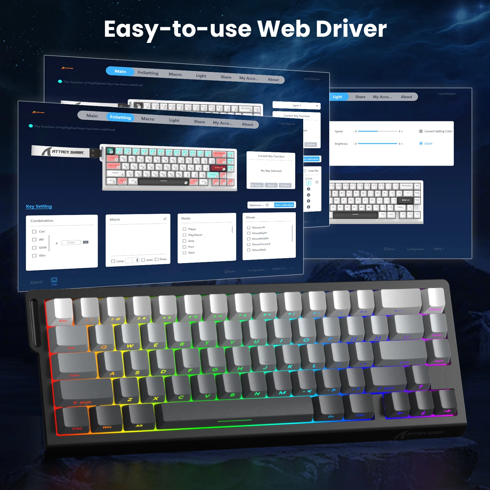 ATTACK SHARK X68 HE Rapid Trigger Keyboard Magnetic Switch with C01PRO Coiled Cable - Image 23